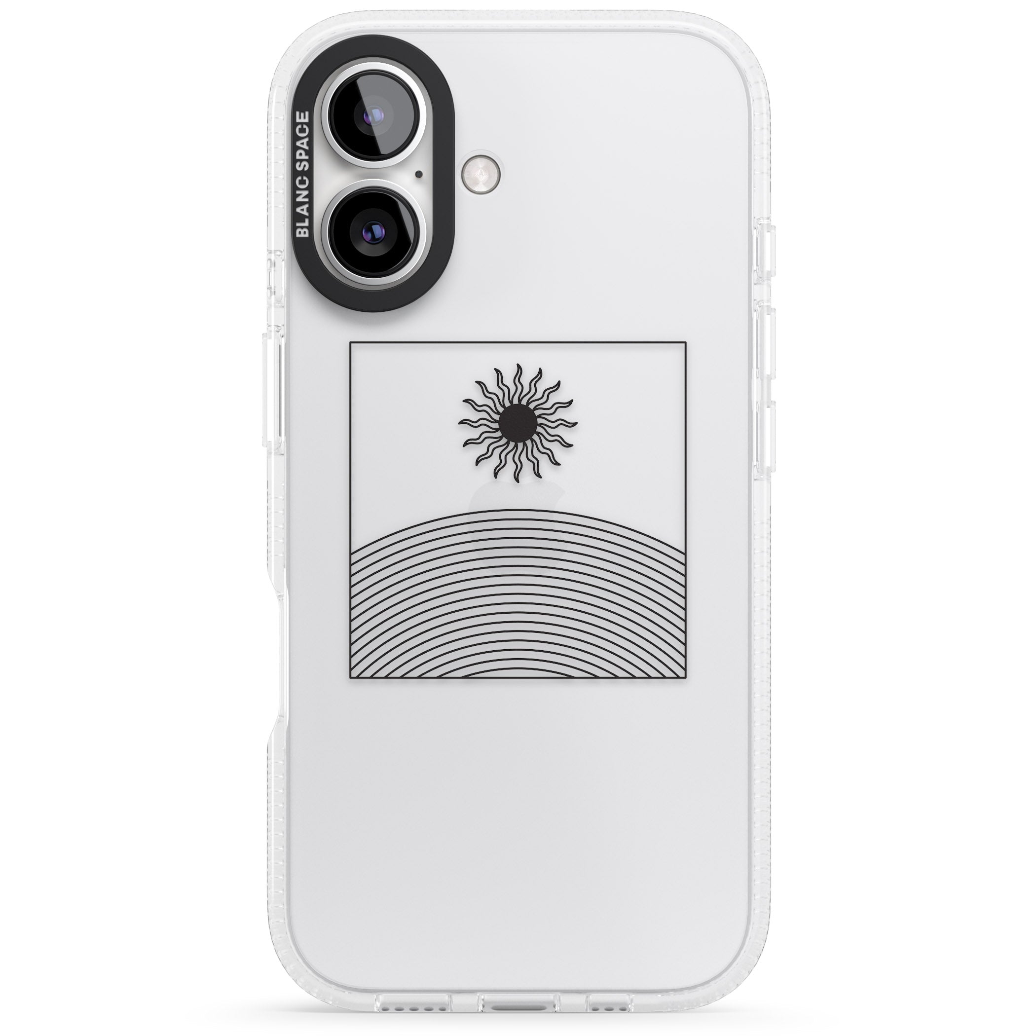Framed Linework: Rising Sun iPhone 16 / 16 Plus Clear Case Impact Air - Blanc Space