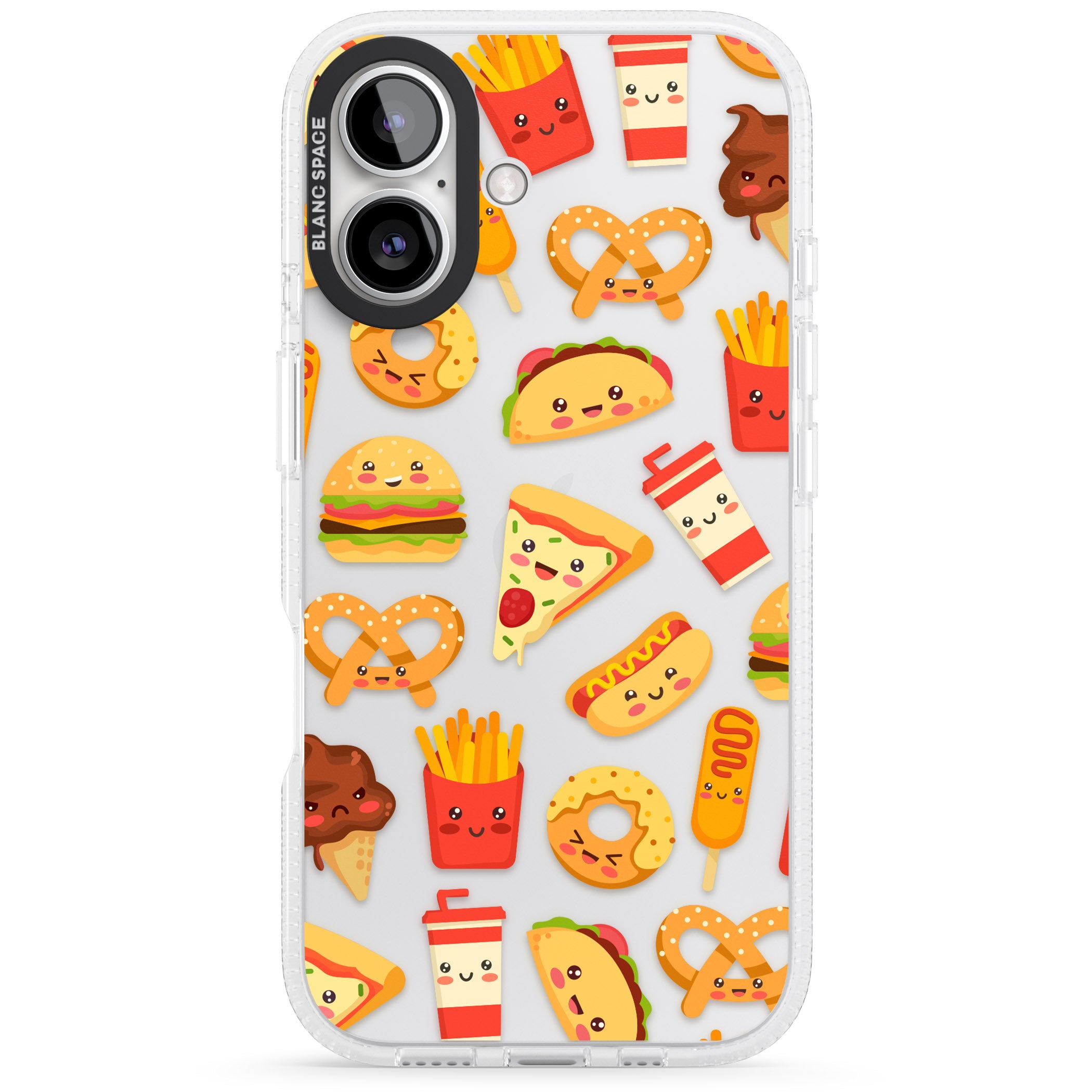 Fast Food Patterns Kawaii Fast Food Mix iPhone 16 / 16 Plus Clear Case Impact Air - Blanc Space