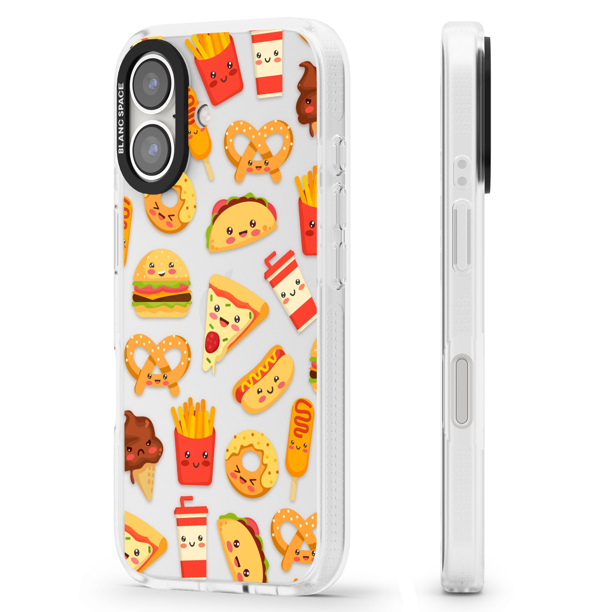 Fast Food Patterns Kawaii Fast Food Mix iPhone 16 / 16 Plus Clear Case Impact Air - Blanc Space