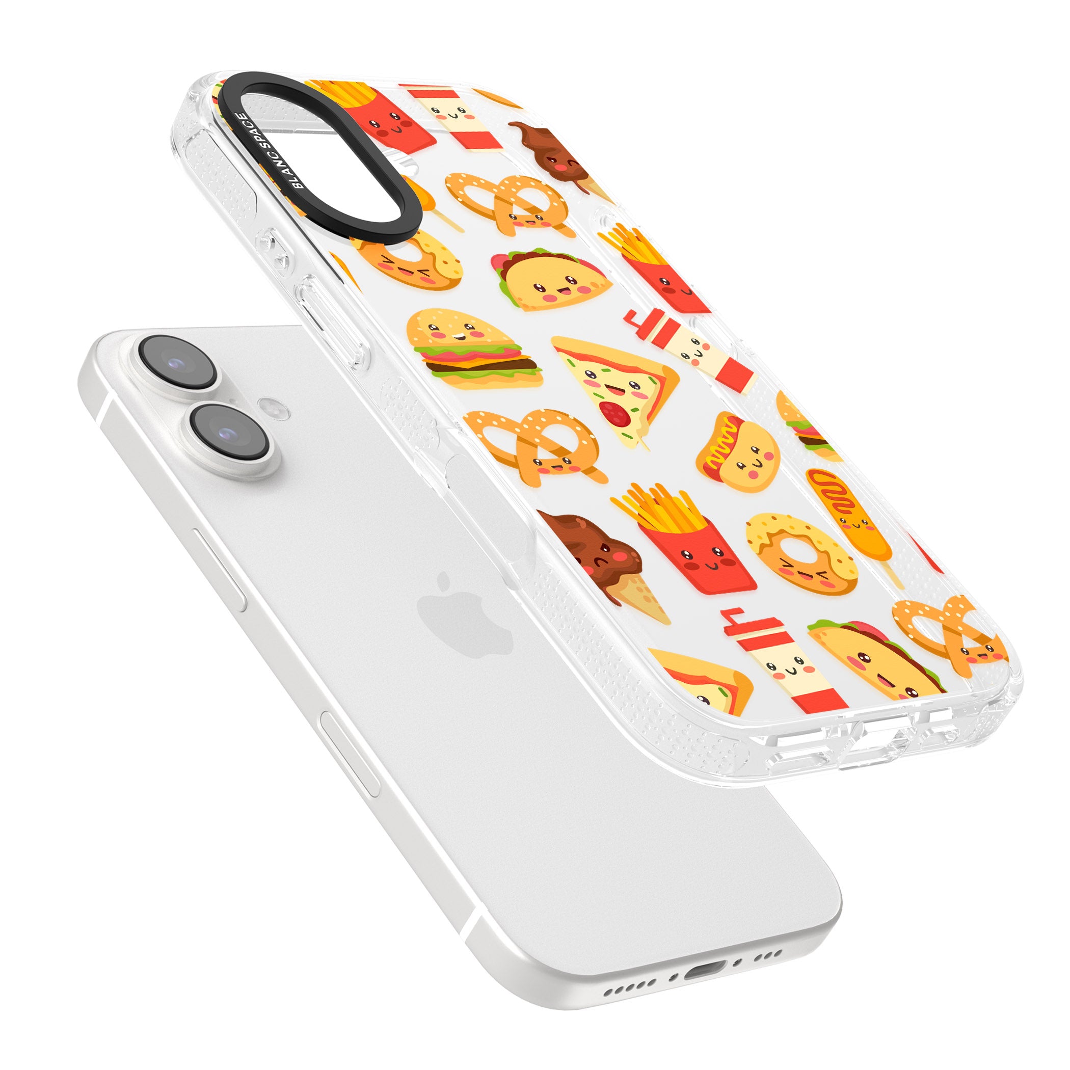 Fast Food Patterns Kawaii Fast Food Mix iPhone 16 / 16 Plus Clear Case Impact Air - Blanc Space