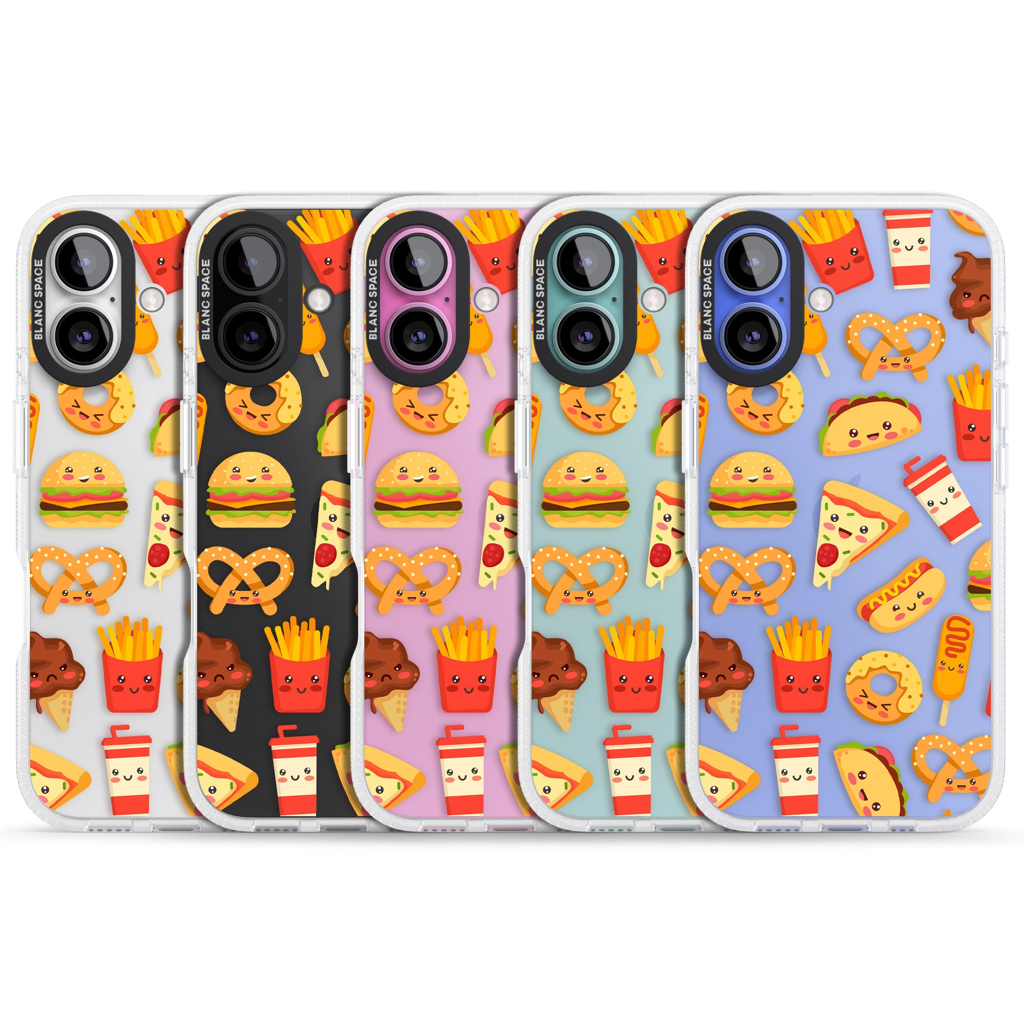 Fast Food Patterns Kawaii Fast Food Mix iPhone 16 / 16 Plus Clear Case Impact Air - Blanc Space