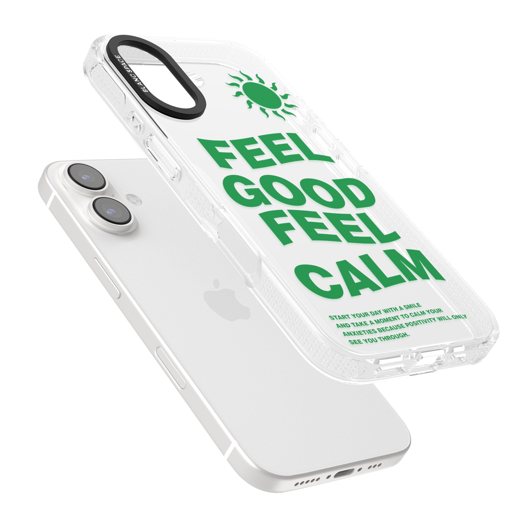 Feel Good Feel Calm (Green) iPhone 16 / 16 Plus Clear Case Impact Air - Blanc Space