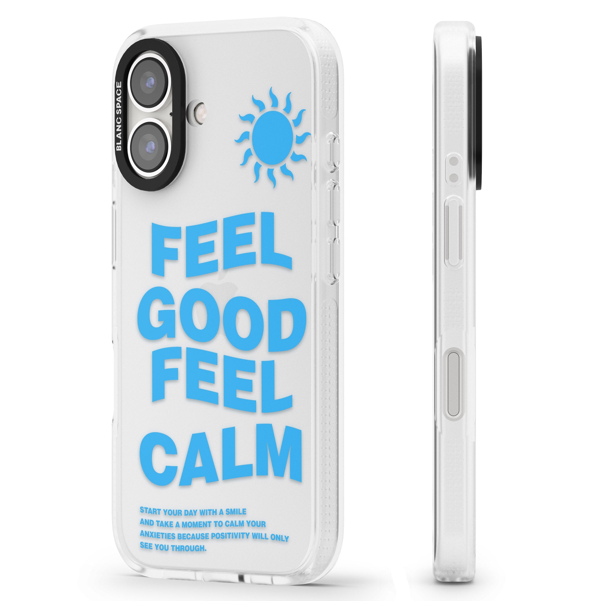 Feel Good Feel Calm (Blue) iPhone 16 / 16 Plus Clear Case Impact Air - Blanc Space