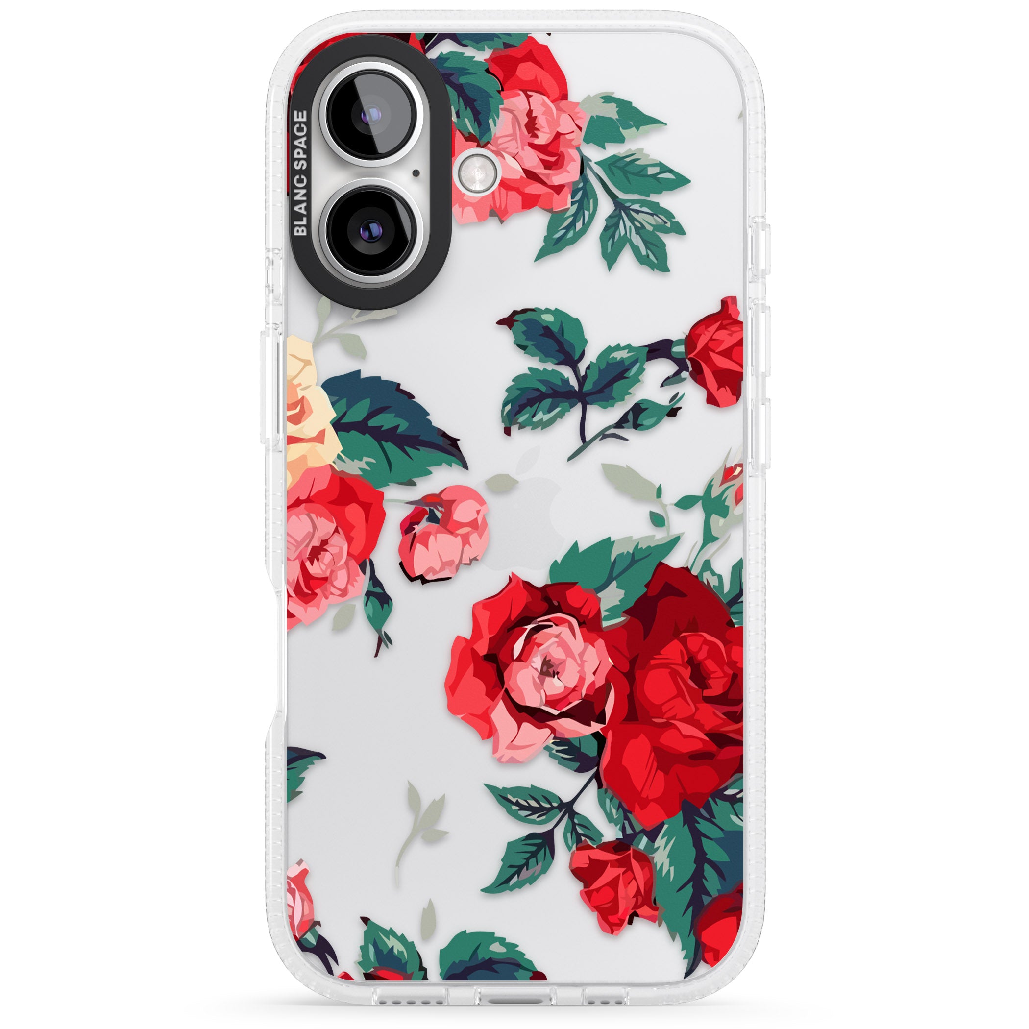 Rose Pattern iPhone 16 / 16 Plus Clear Case Impact Air - Blanc Space