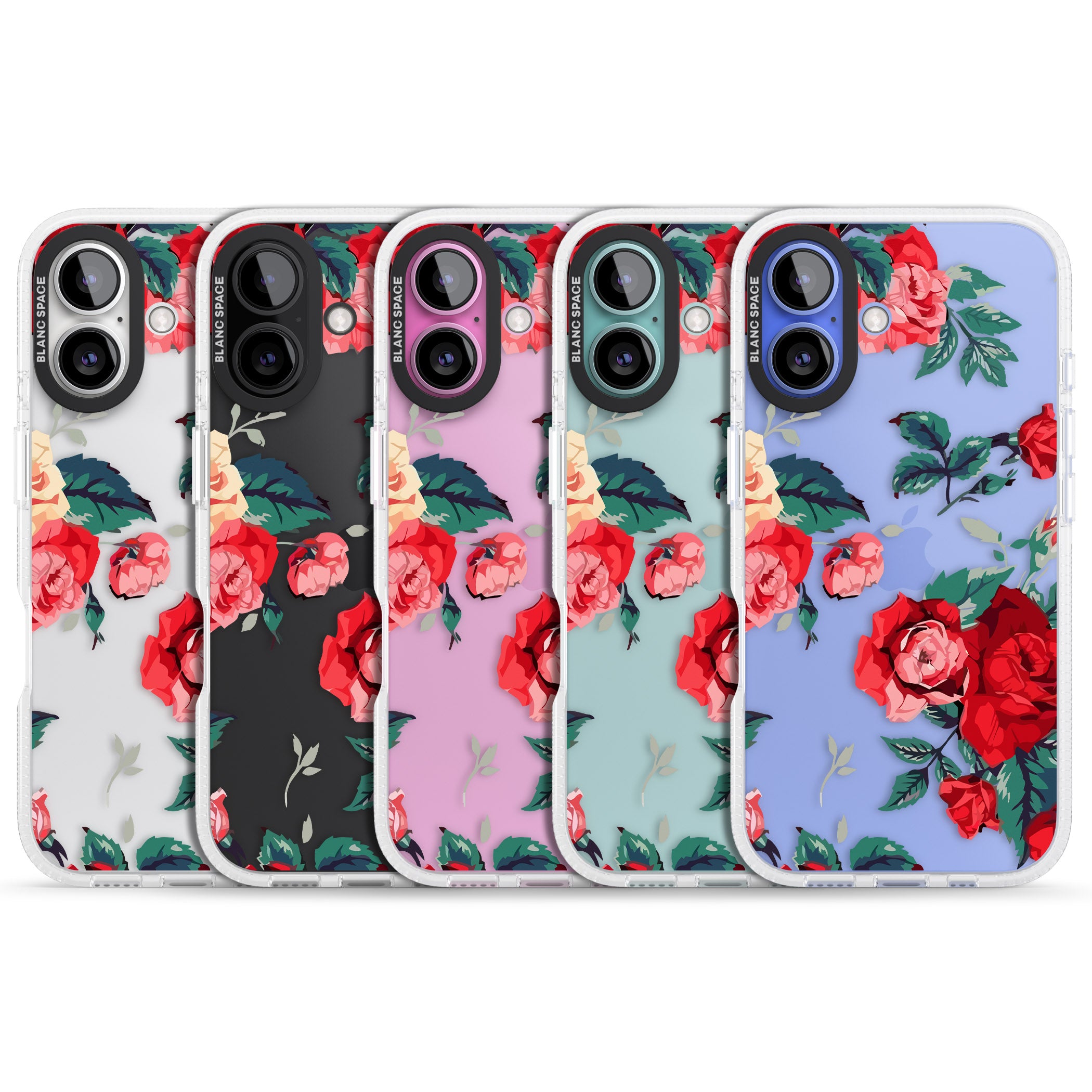 Rose Pattern iPhone 16 / 16 Plus Clear Case Impact Air - Blanc Space