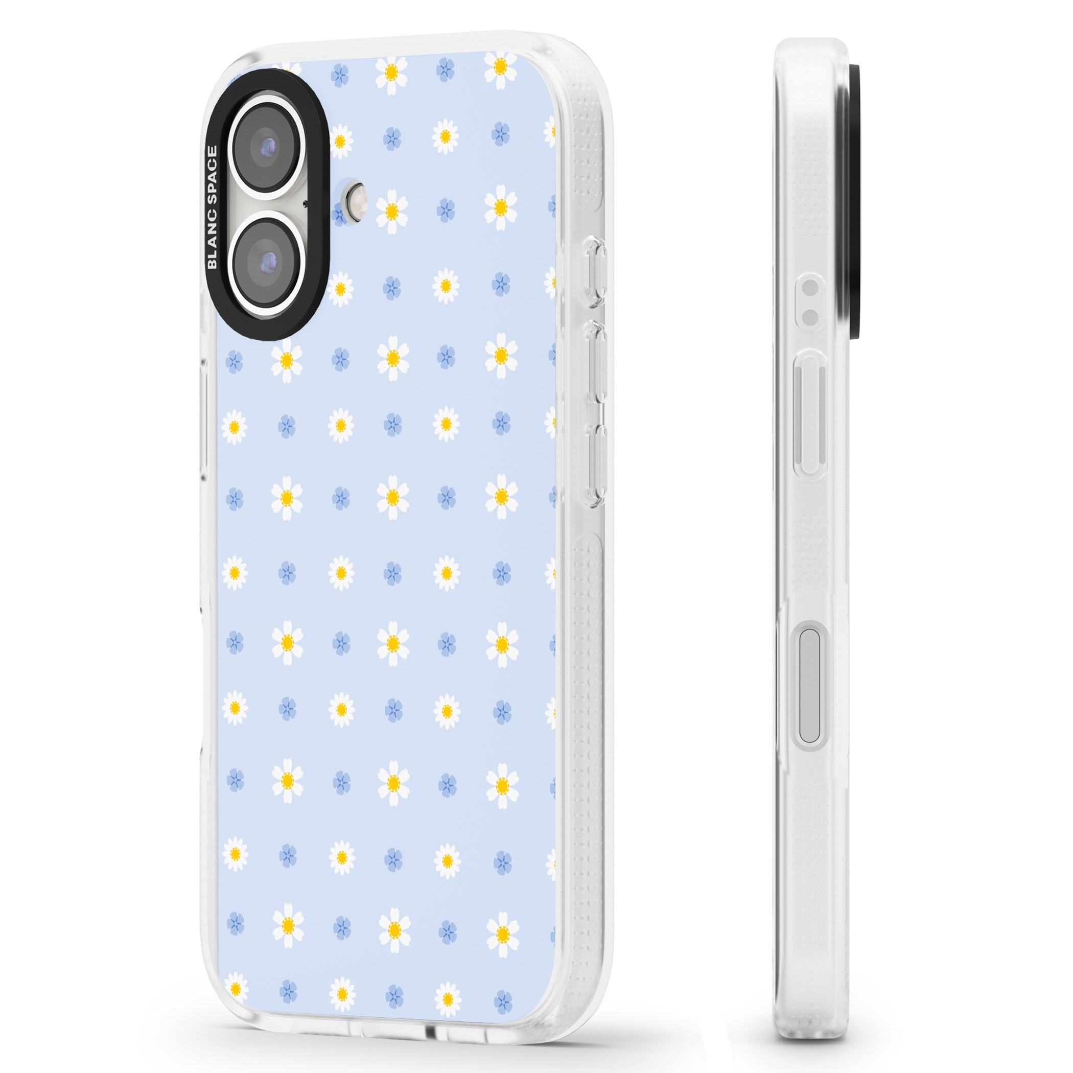 Pale Blue Daisies iPhone 16 / 16 Plus Clear Case Impact Air - Blanc Space