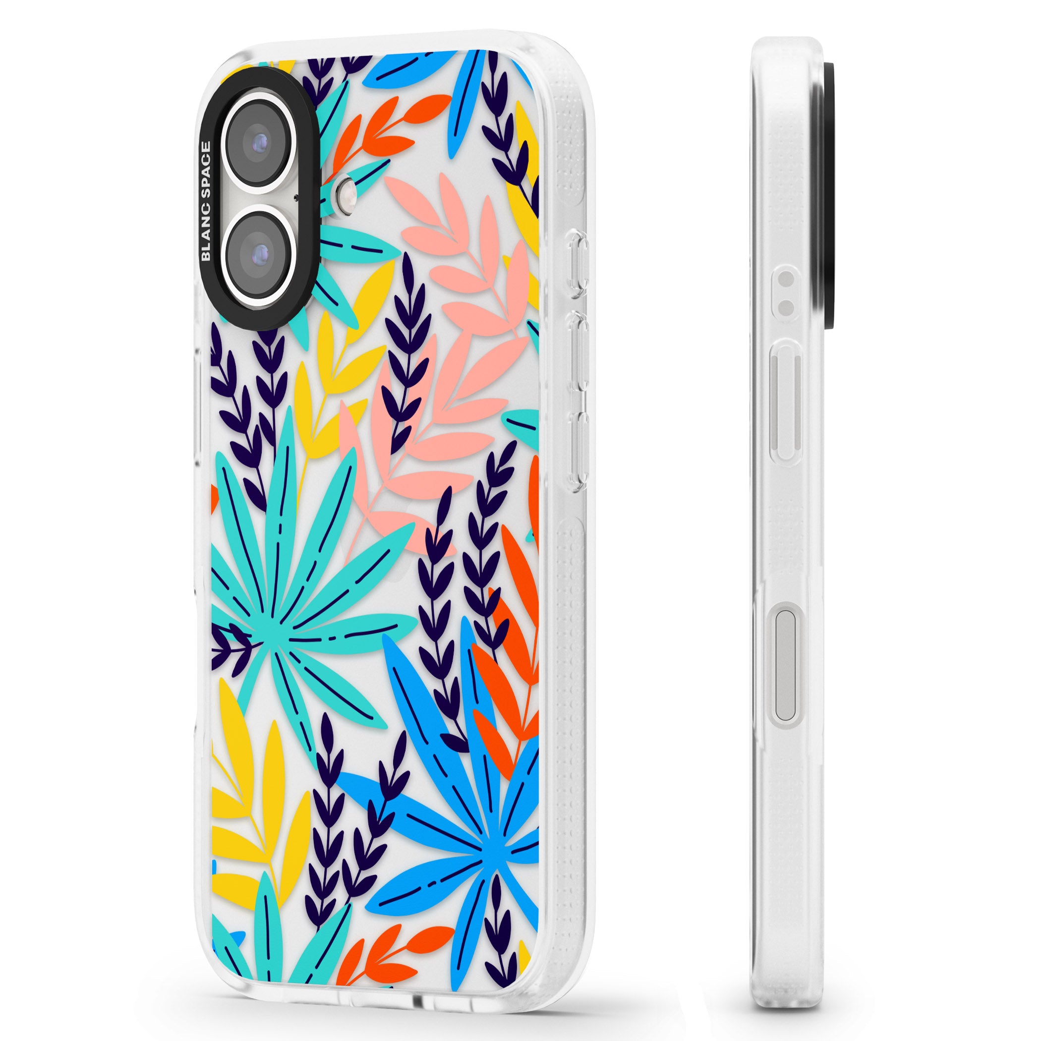 Tropical Palm Leaves iPhone 16 / 16 Plus Clear Case Impact Air - Blanc Space