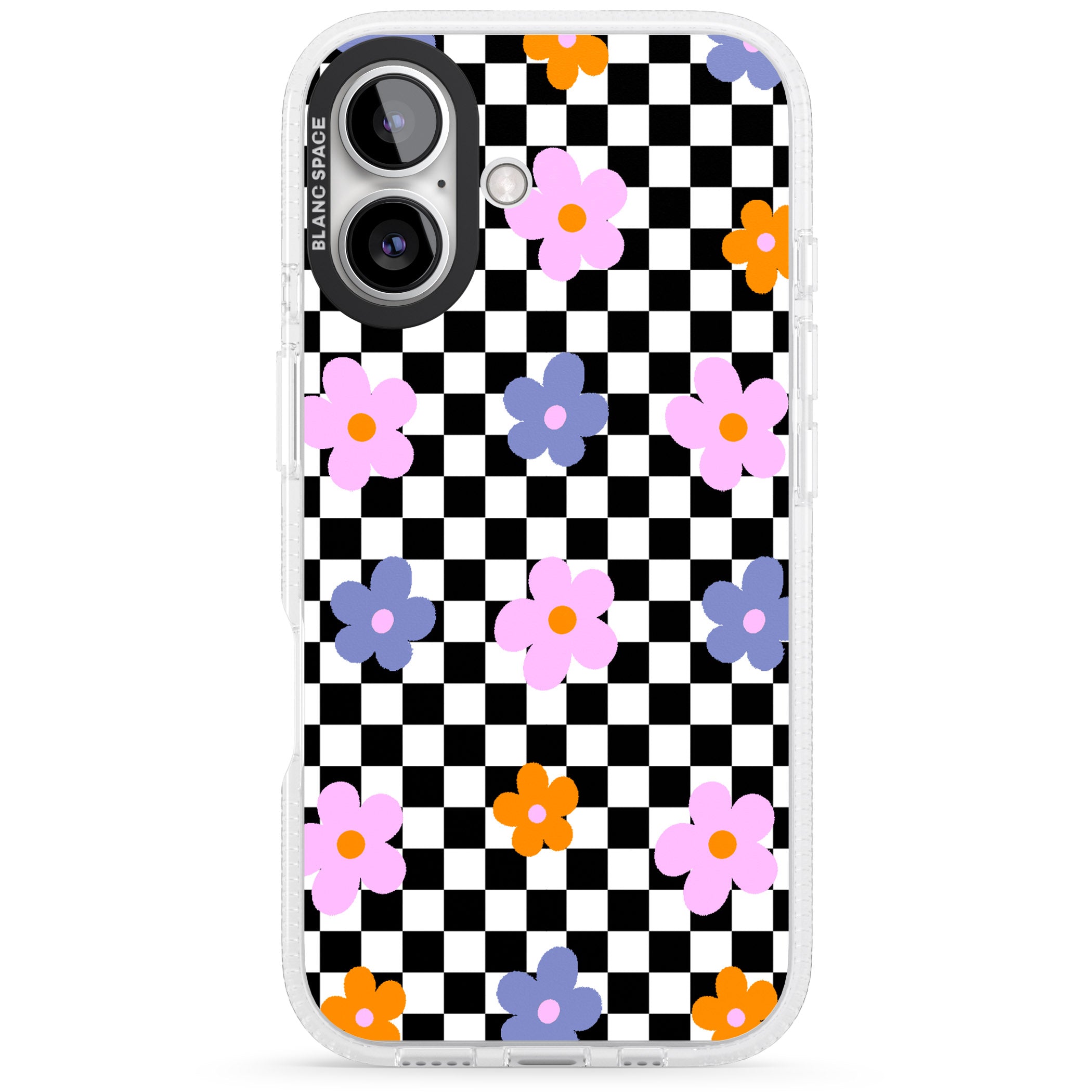 Checkered Blossom iPhone 16 / 16 Plus Clear Case Impact Air - Blanc Space