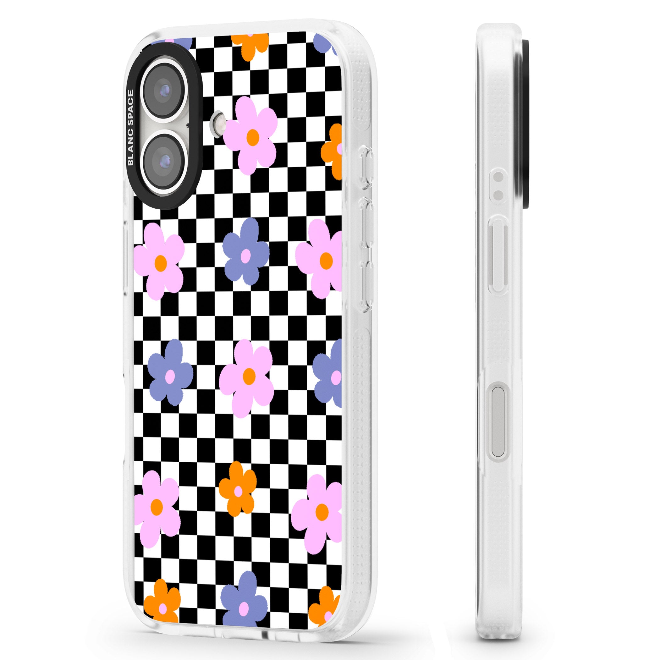 Checkered Blossom iPhone 16 / 16 Plus Clear Case Impact Air - Blanc Space