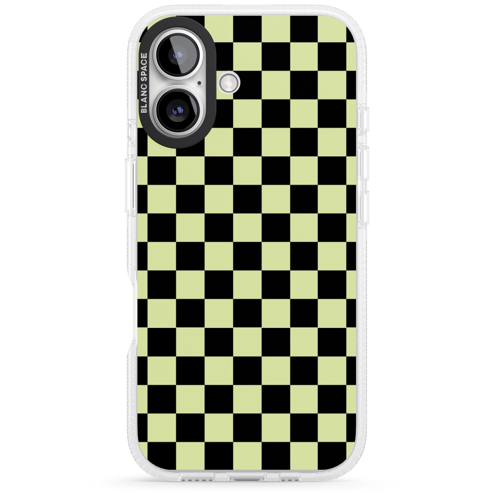 Black & Lime Check iPhone 16 / 16 Plus Clear Case Impact Air - Blanc Space