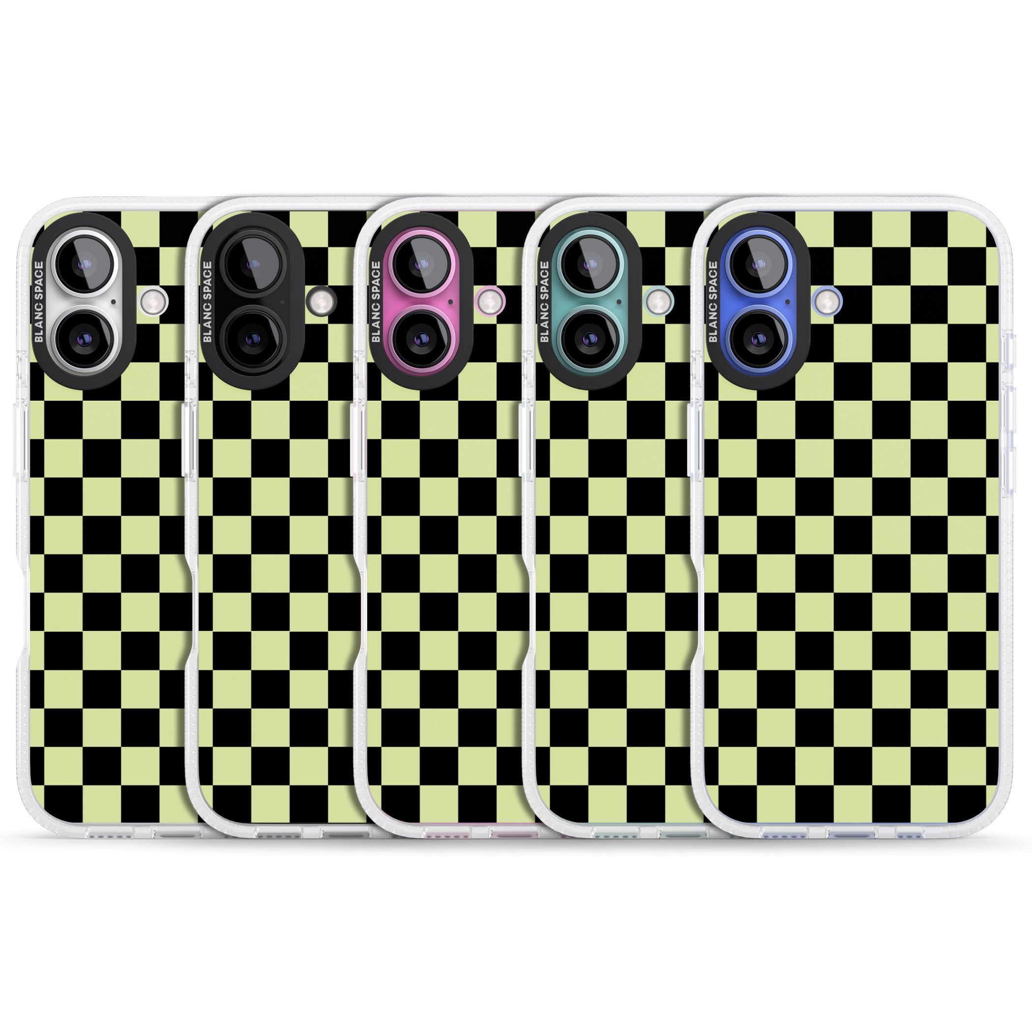 Black & Lime Check iPhone 16 / 16 Plus Clear Case Impact Air - Blanc Space