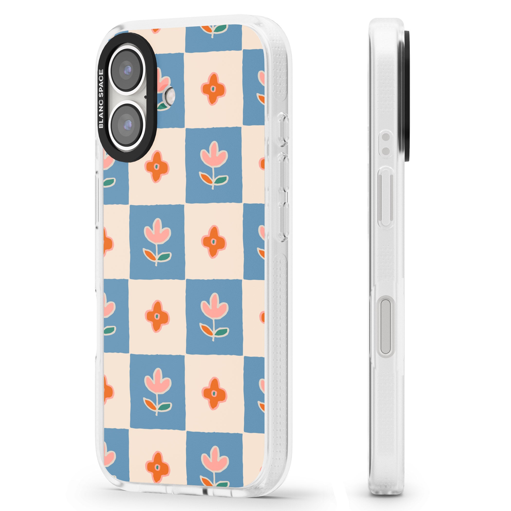 Vintage Bloom Checkered iPhone 16 / 16 Plus Clear Case Impact Air - Blanc Space