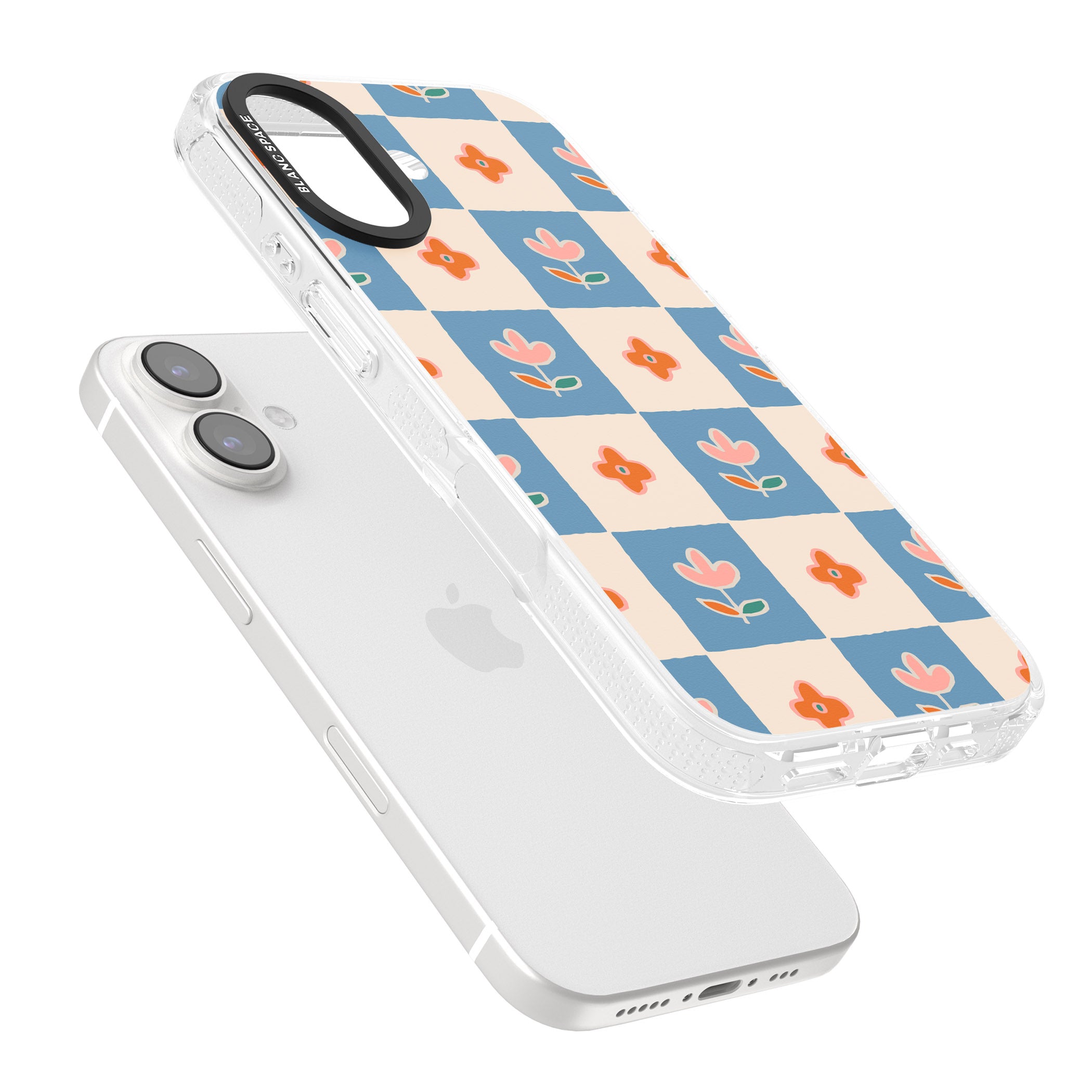 Vintage Bloom Checkered iPhone 16 / 16 Plus Clear Case Impact Air - Blanc Space