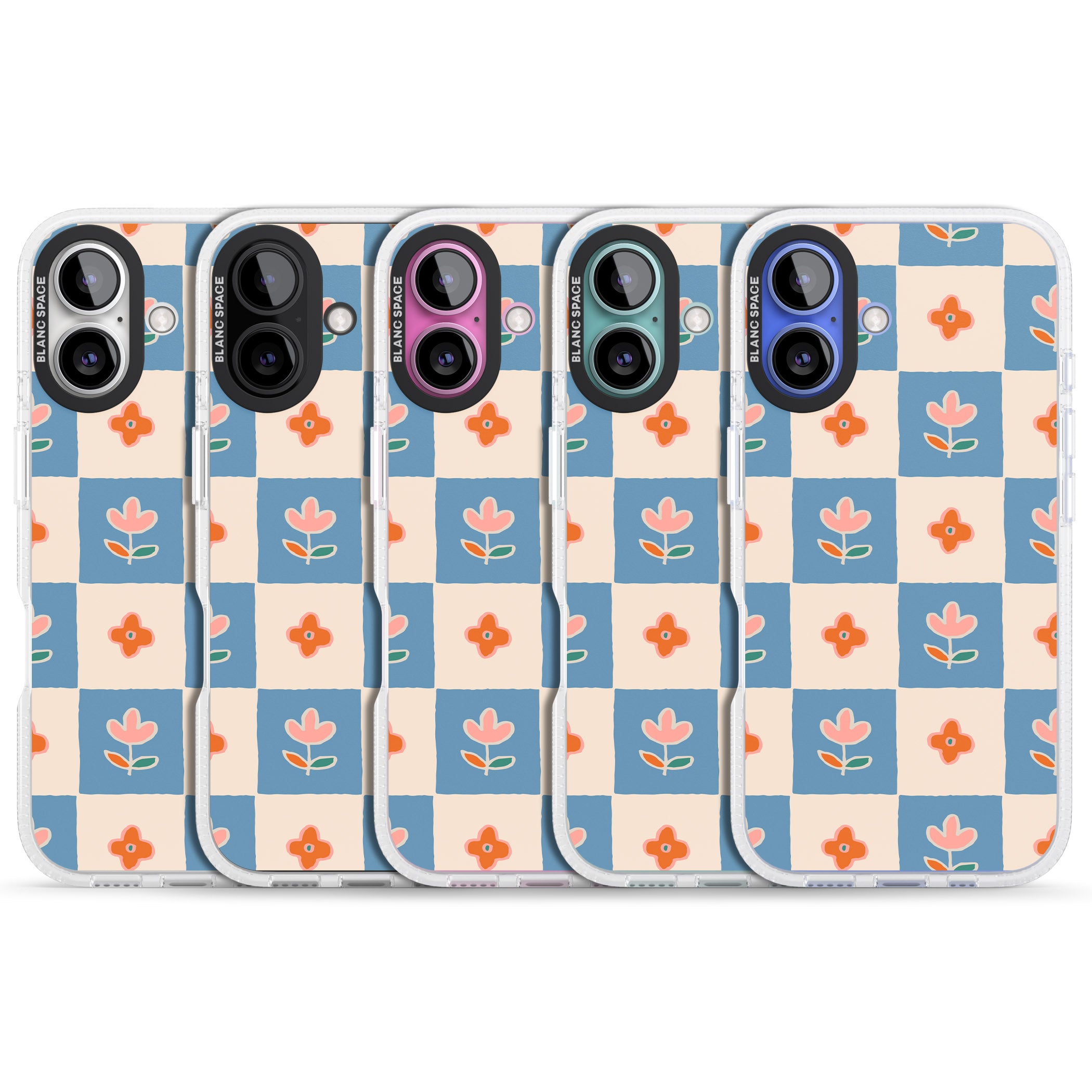 Vintage Bloom Checkered iPhone 16 / 16 Plus Clear Case Impact Air - Blanc Space