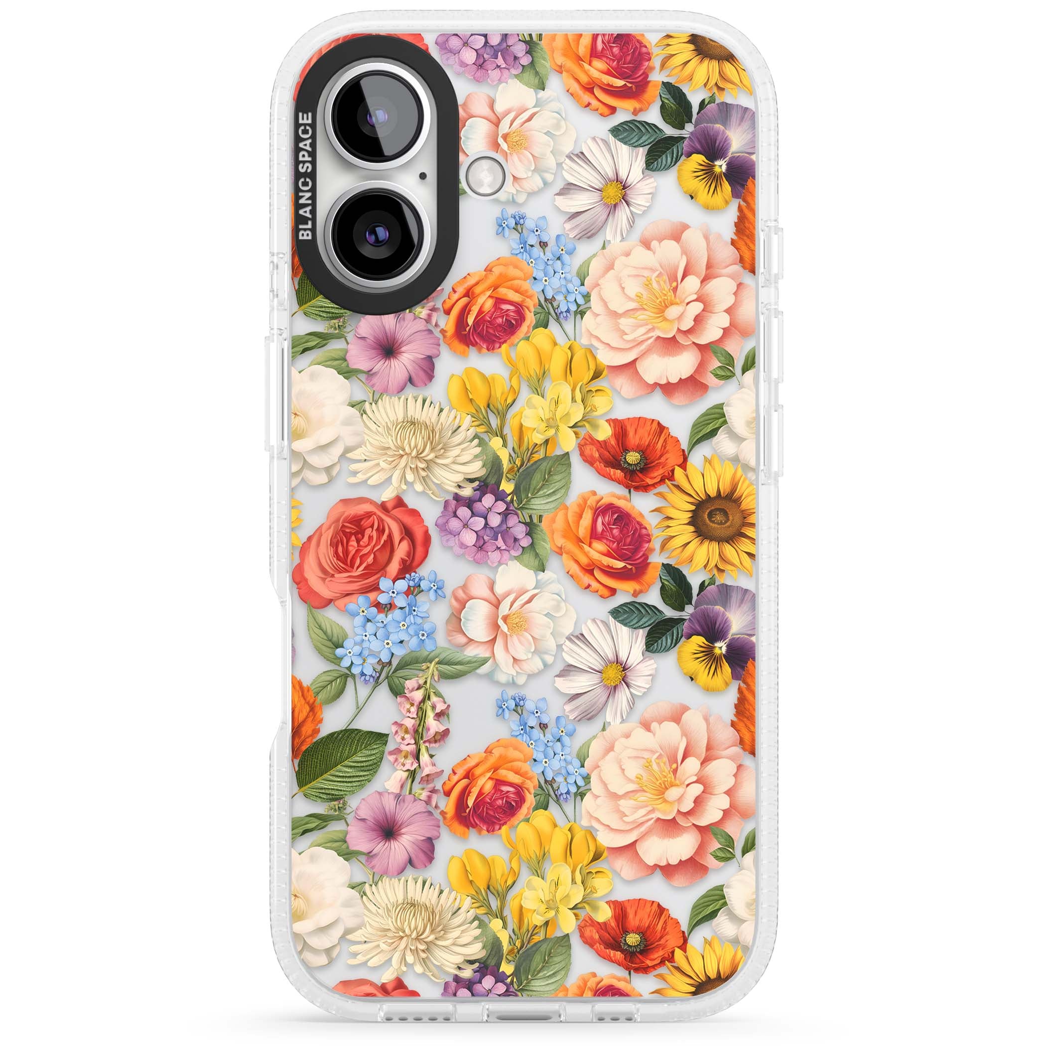 Bloom Basket floral iPhone case featuring cottage garden flowers including peonies, sunflowers, and wildflowers in pastel col | Clear Case Impact Air case for iPhone 16, iPhone 16 Plus