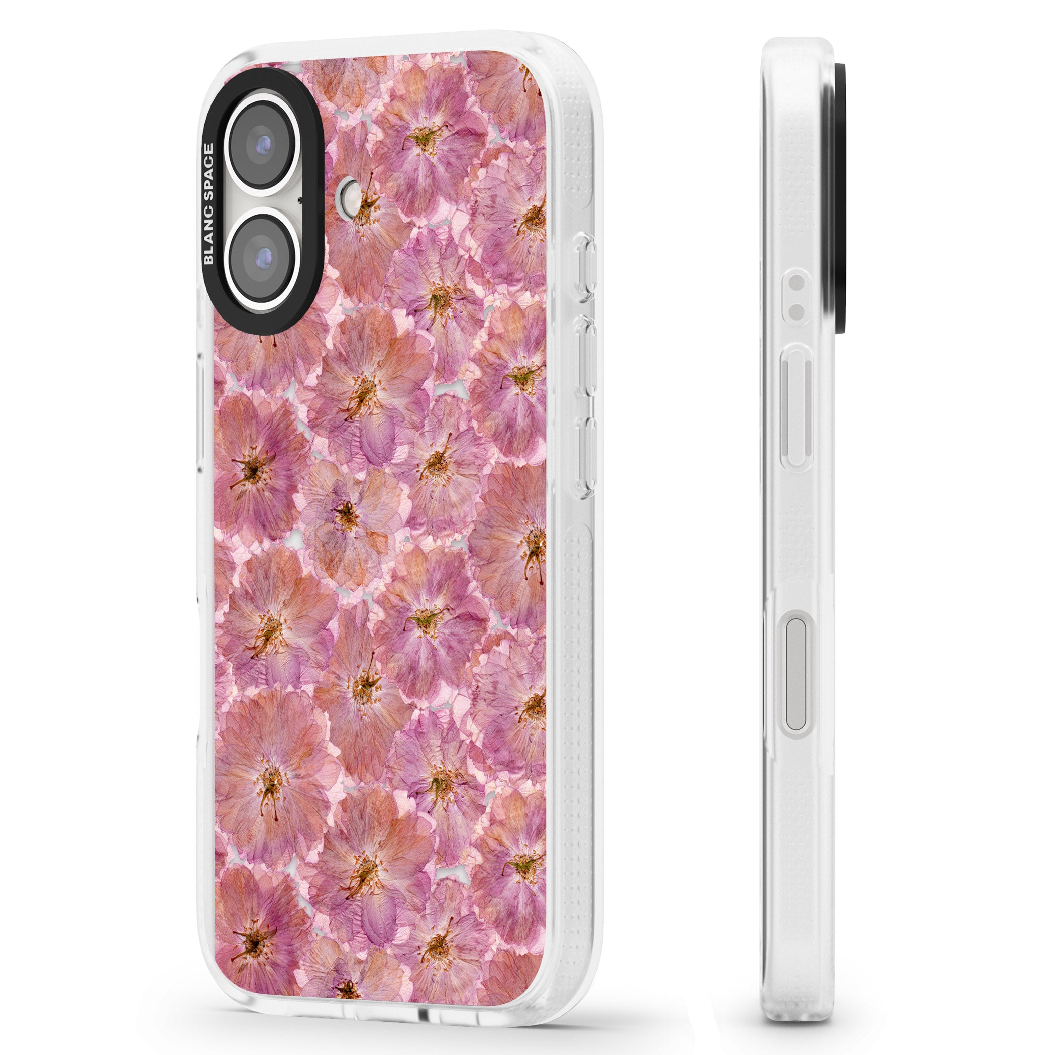 Large Pink Flowers Transparent Design iPhone 16 / 16 Plus Clear Case Impact Air - Blanc Space