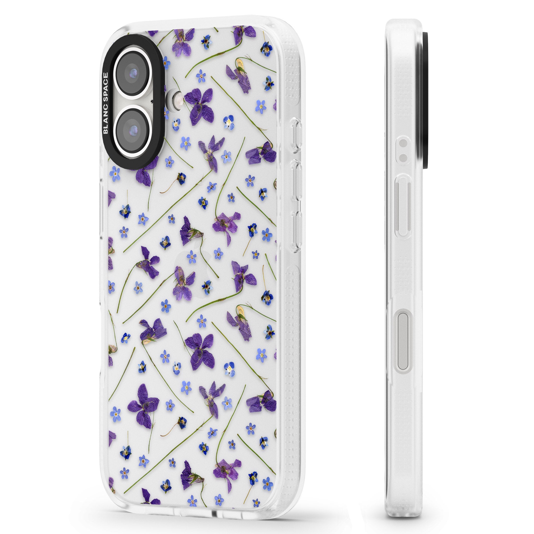Violet & Blue Floral Pattern Design iPhone 16 / 16 Plus Clear Case Impact Air - Blanc Space