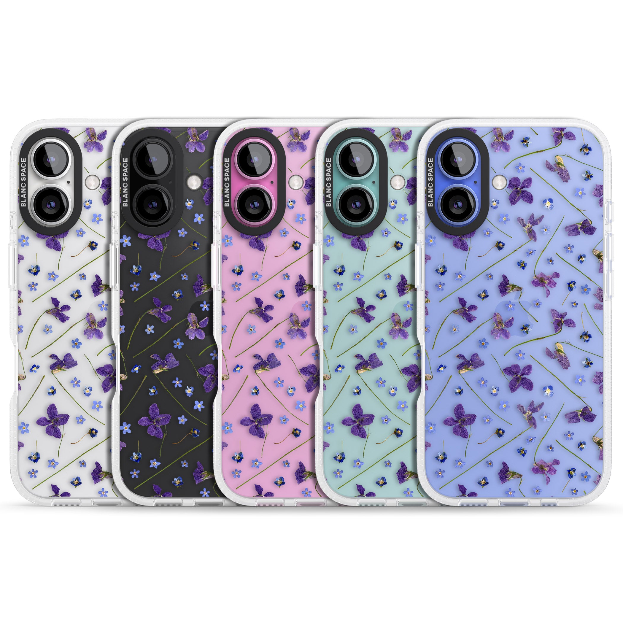 Violet & Blue Floral Pattern Design iPhone 16 / 16 Plus Clear Case Impact Air - Blanc Space