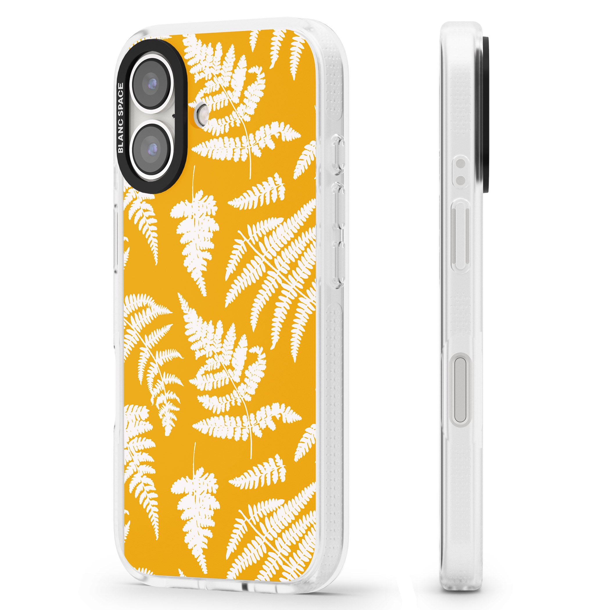 Fern Pattern on Yellow iPhone 16 / 16 Plus Clear Case Impact Air - Blanc Space