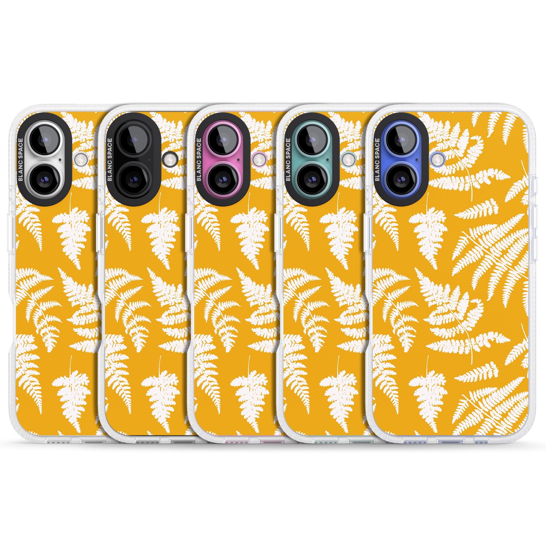 Fern Pattern on Yellow iPhone 16 / 16 Plus Clear Case Impact Air - Blanc Space