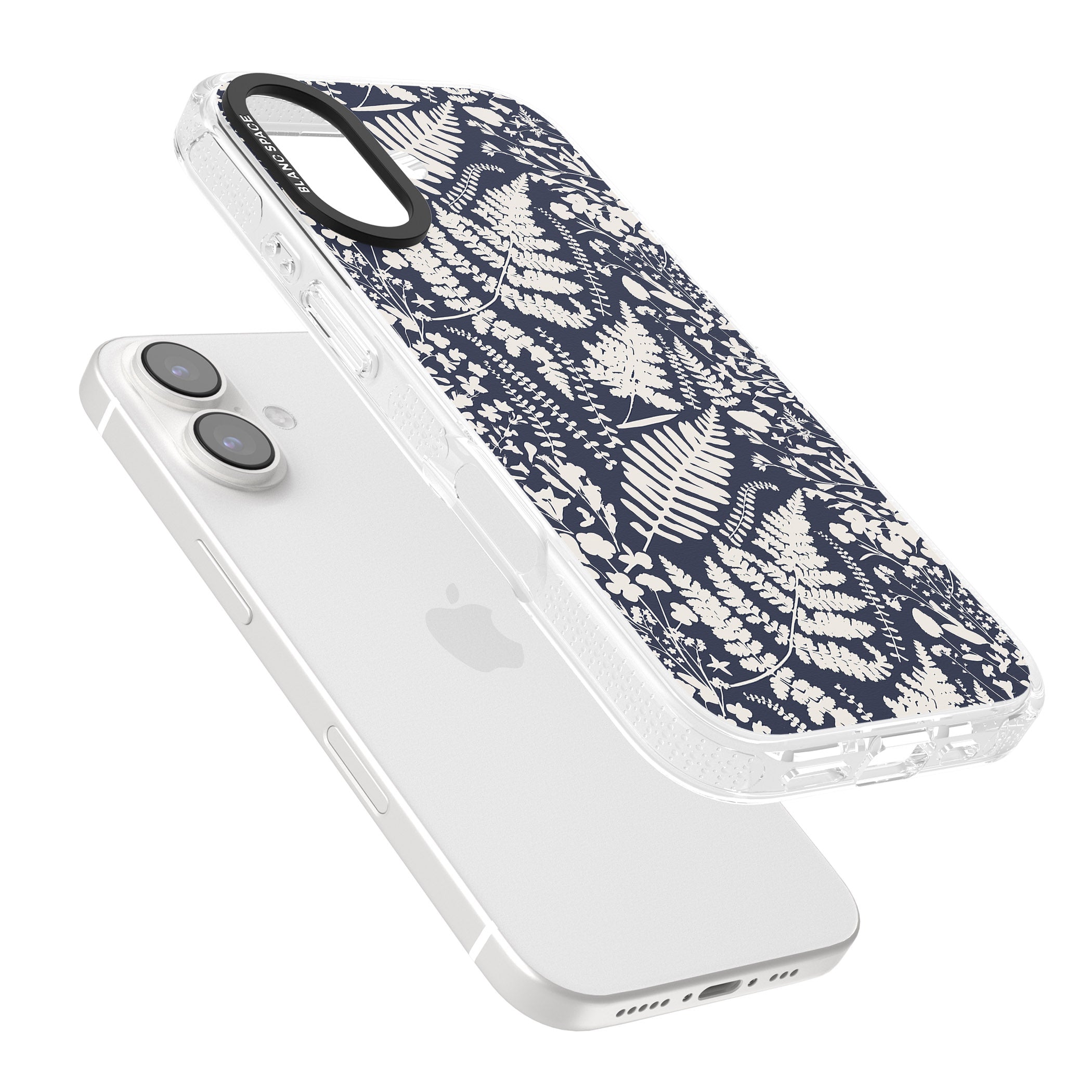 Wildflowers and Ferns on Navy iPhone 16 / 16 Plus Clear Case Impact Air - Blanc Space