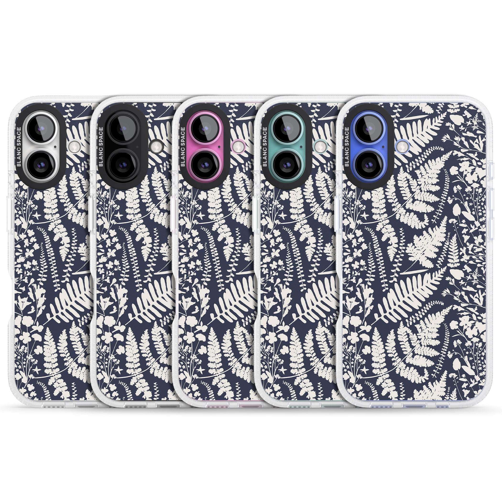 Wildflowers and Ferns on Navy iPhone 16 / 16 Plus Clear Case Impact Air - Blanc Space