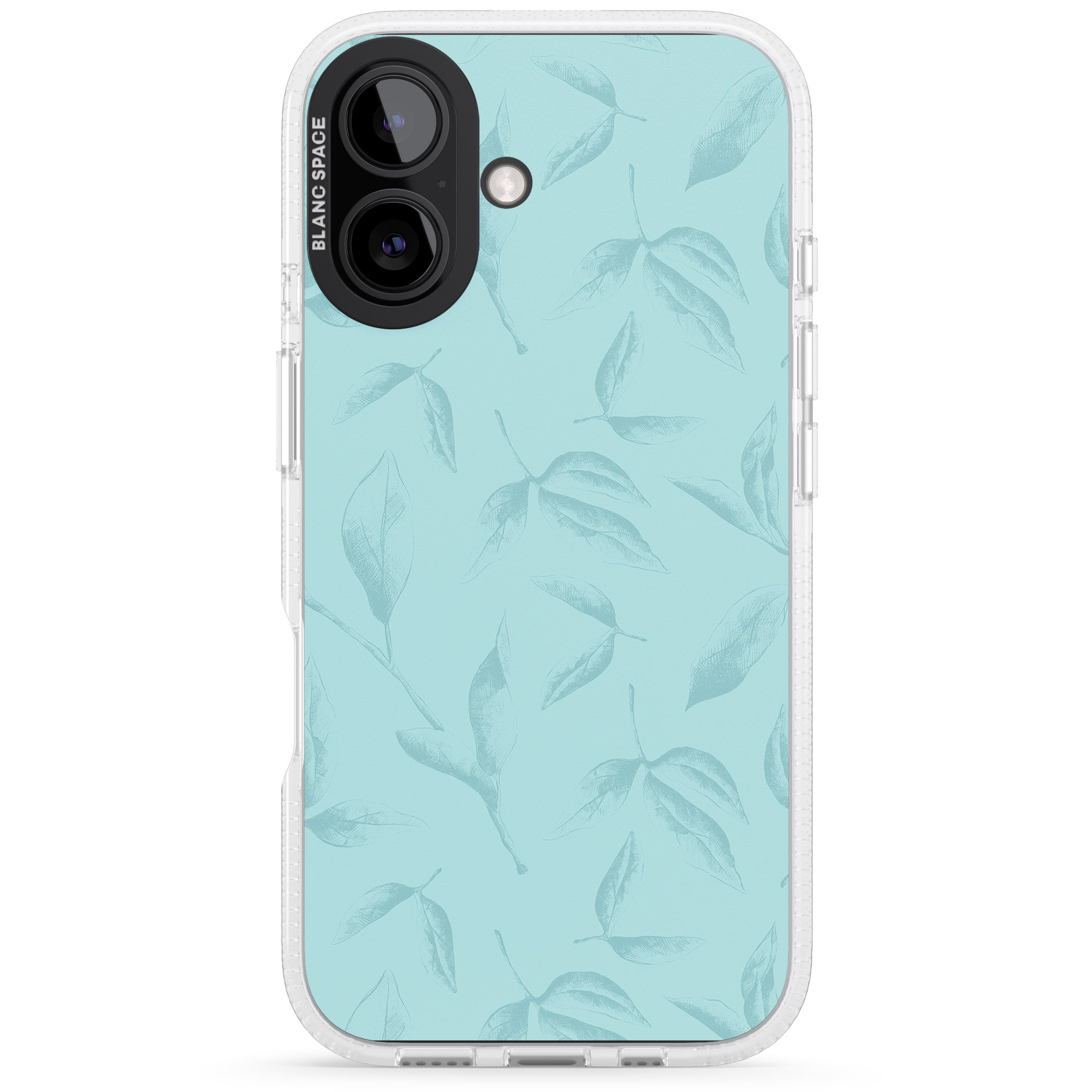 Blue Leaves Vintage Botanical iPhone 16 / 16 Plus Clear Case Impact Air - Blanc Space