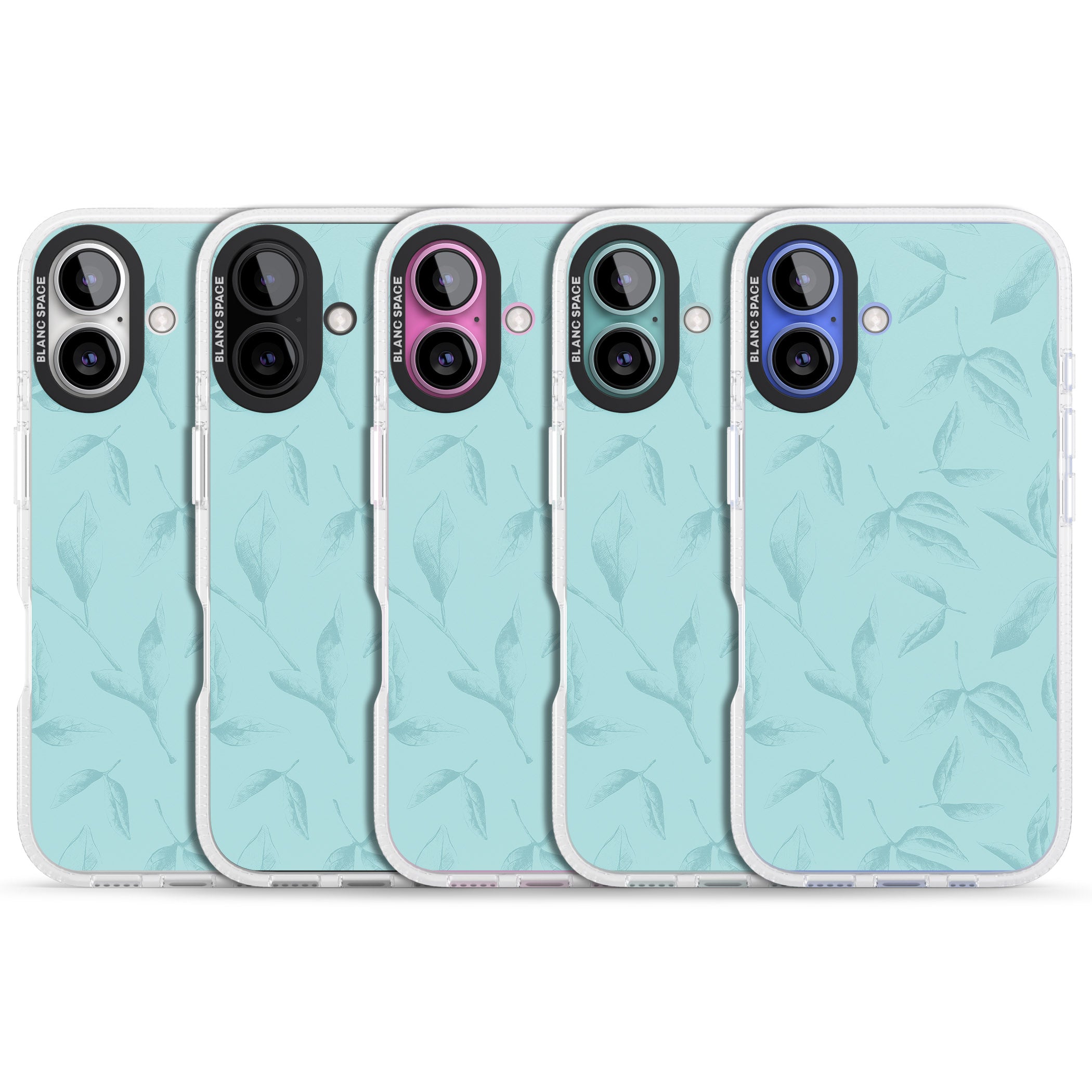 Blue Leaves Vintage Botanical iPhone 16 / 16 Plus Clear Case Impact Air - Blanc Space