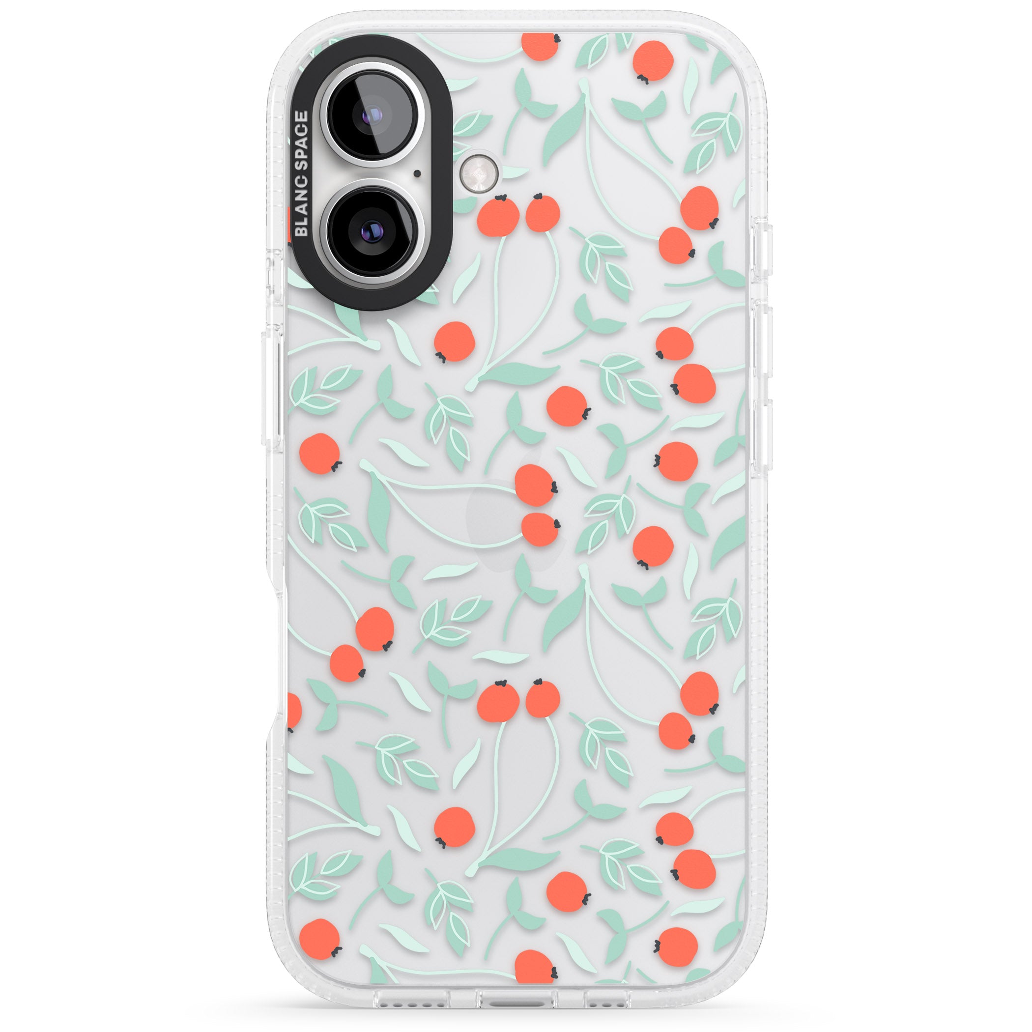 Red Berries Transparent Floral iPhone 16 / 16 Plus Clear Case Impact Air - Blanc Space