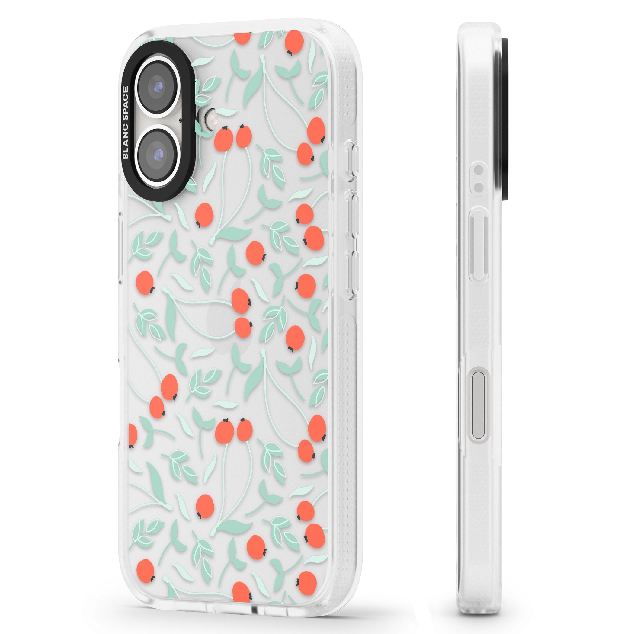Red Berries Transparent Floral iPhone 16 / 16 Plus Clear Case Impact Air - Blanc Space