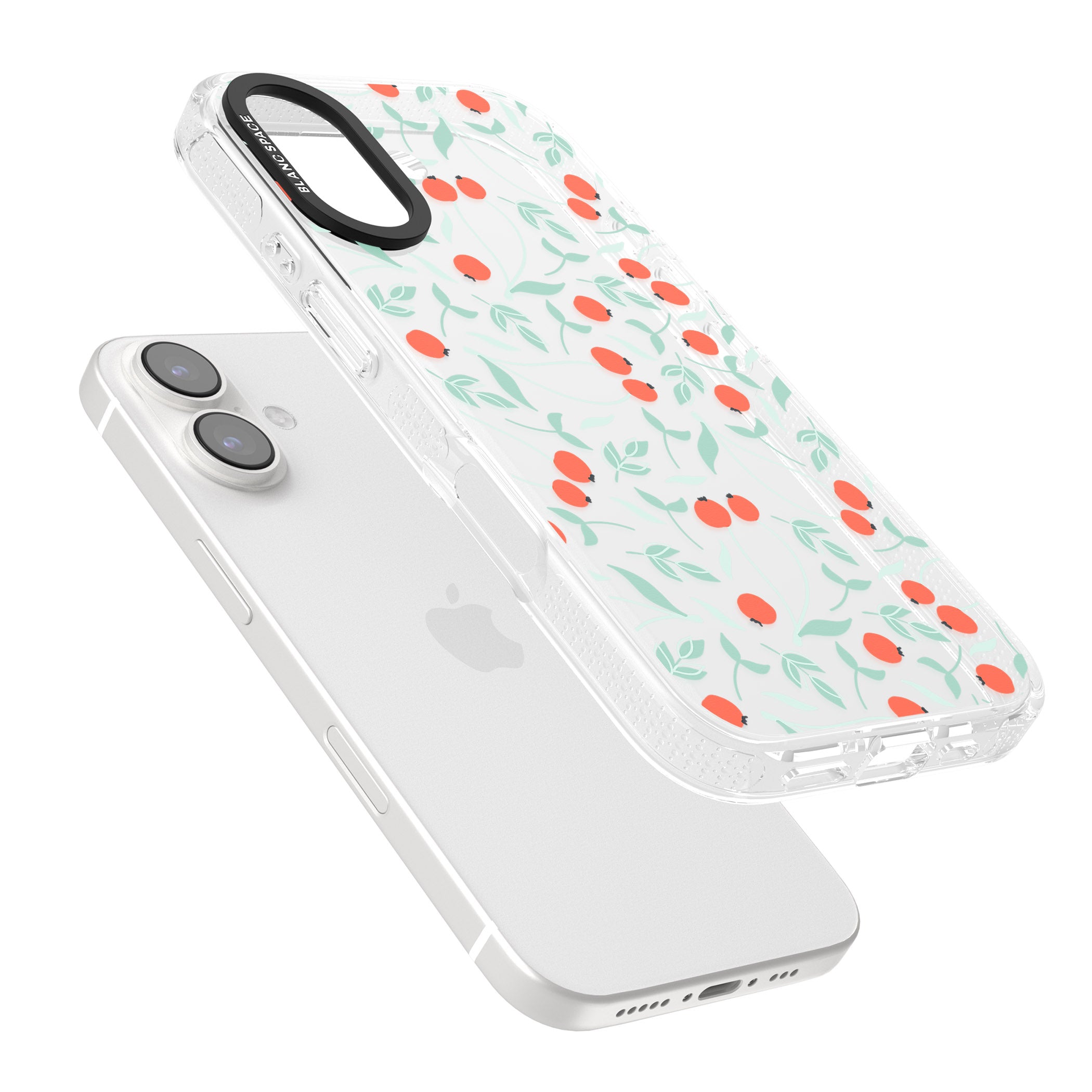 Red Berries Transparent Floral iPhone 16 / 16 Plus Clear Case Impact Air - Blanc Space