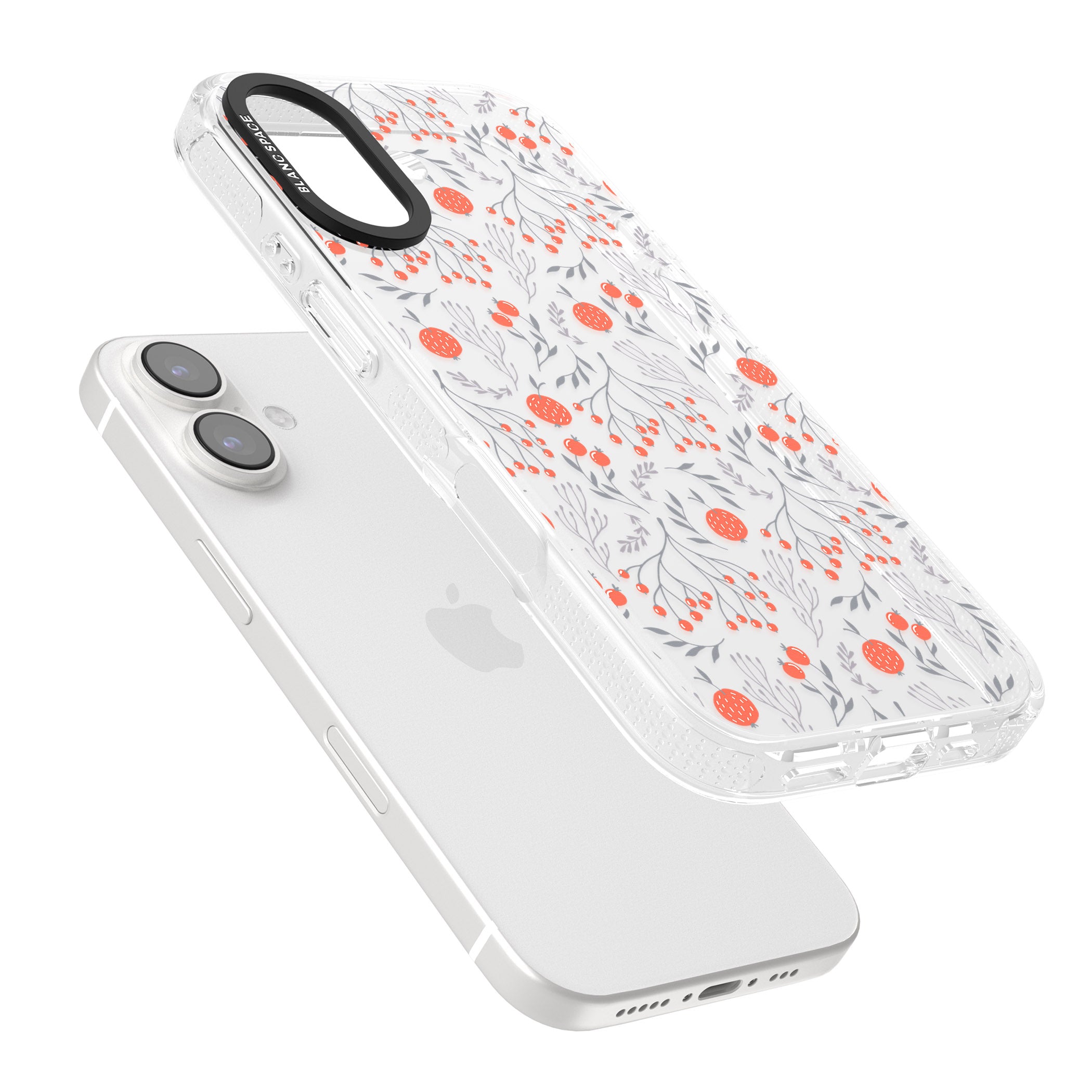 Red Fruits Transparent Floral iPhone 16 / 16 Plus Clear Case Impact Air - Blanc Space