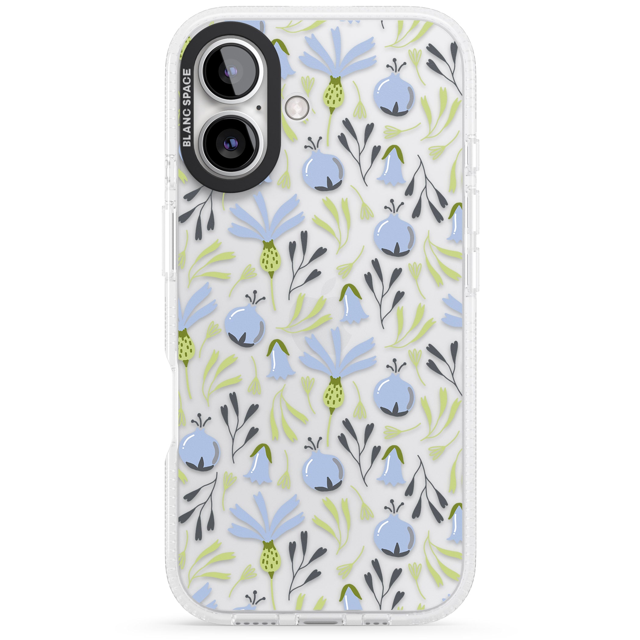 Blue Flora Transparent Floral iPhone 16 / 16 Plus Clear Case Impact Air - Blanc Space