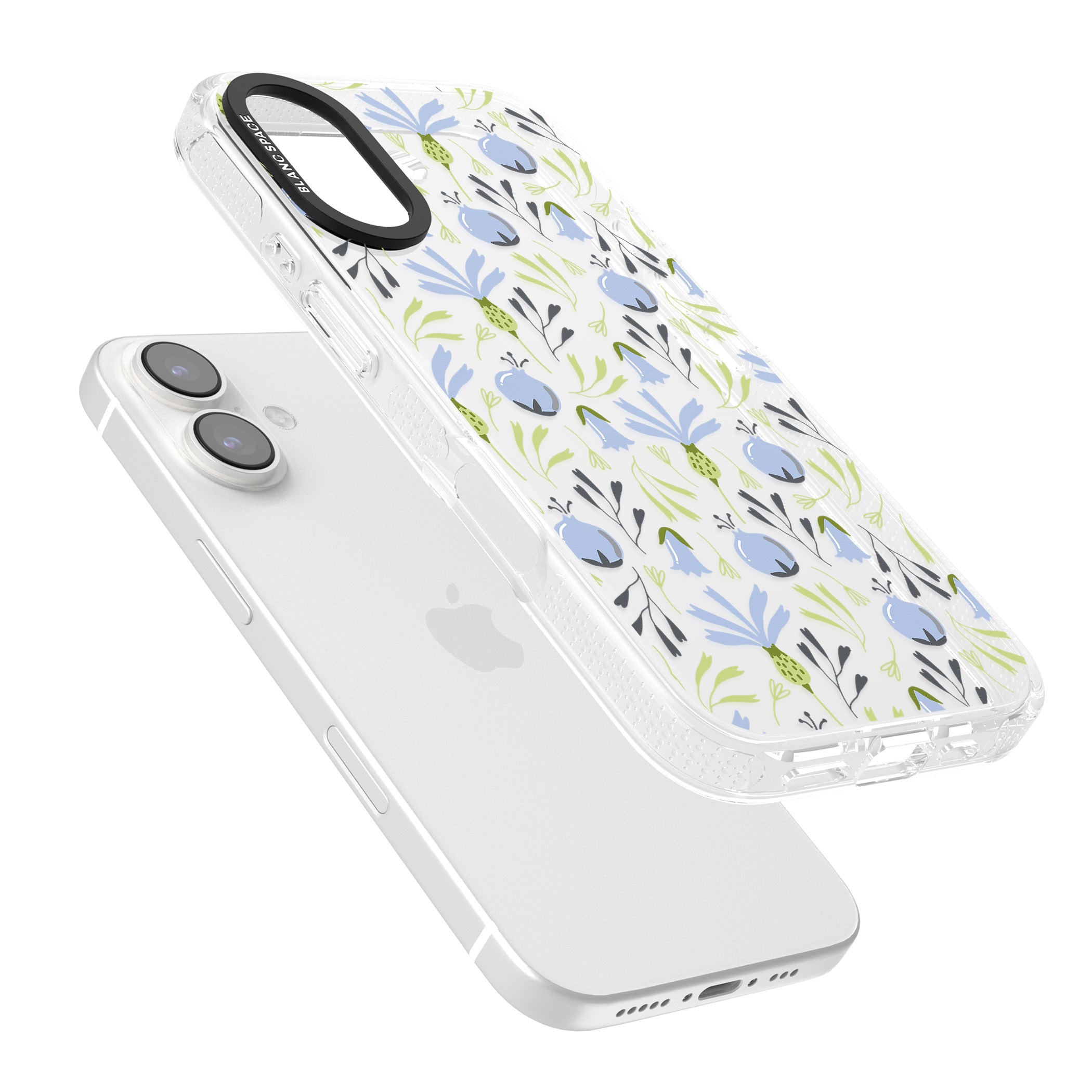 Blue Flora Transparent Floral iPhone 16 / 16 Plus Clear Case Impact Air - Blanc Space