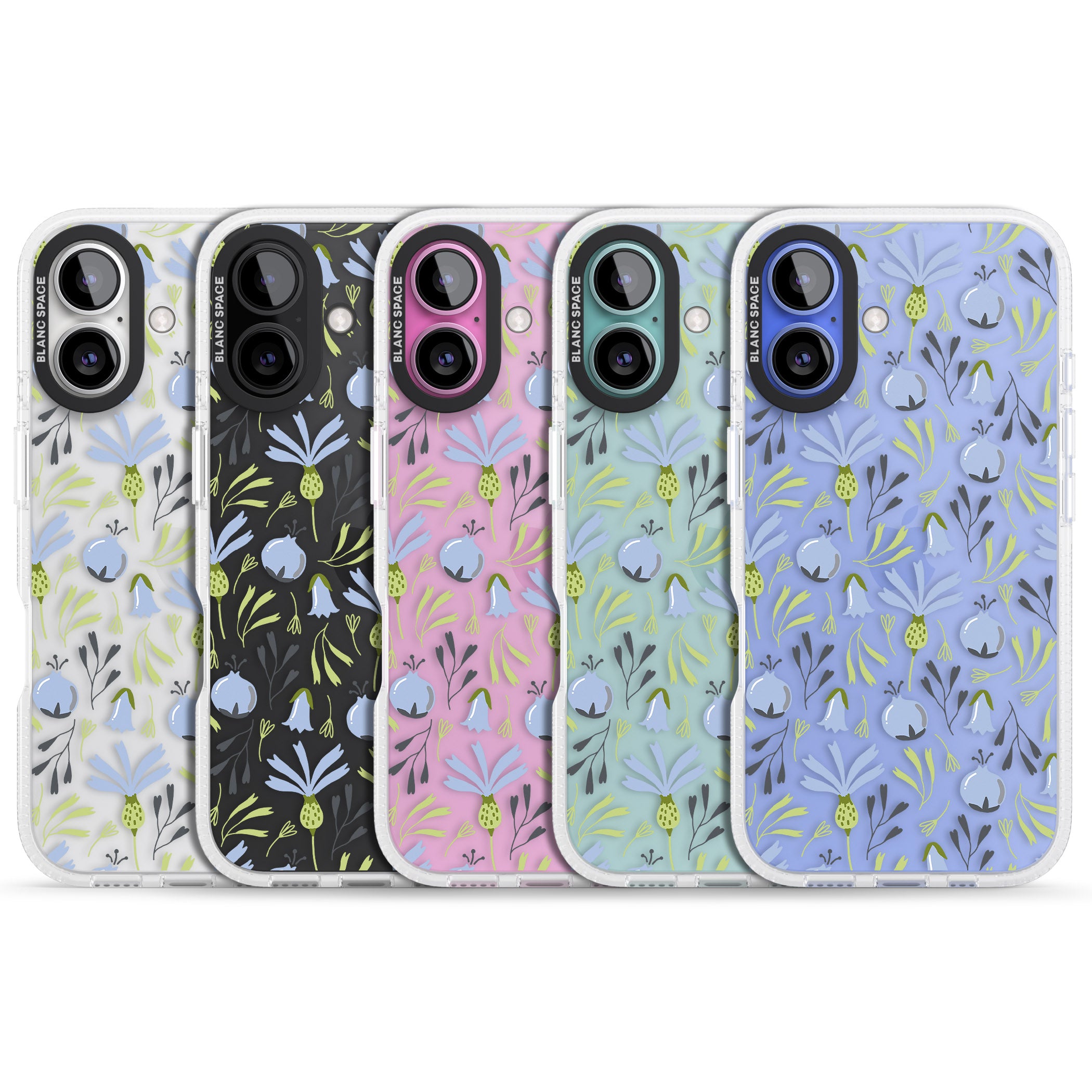 Blue Flora Transparent Floral iPhone 16 / 16 Plus Clear Case Impact Air - Blanc Space