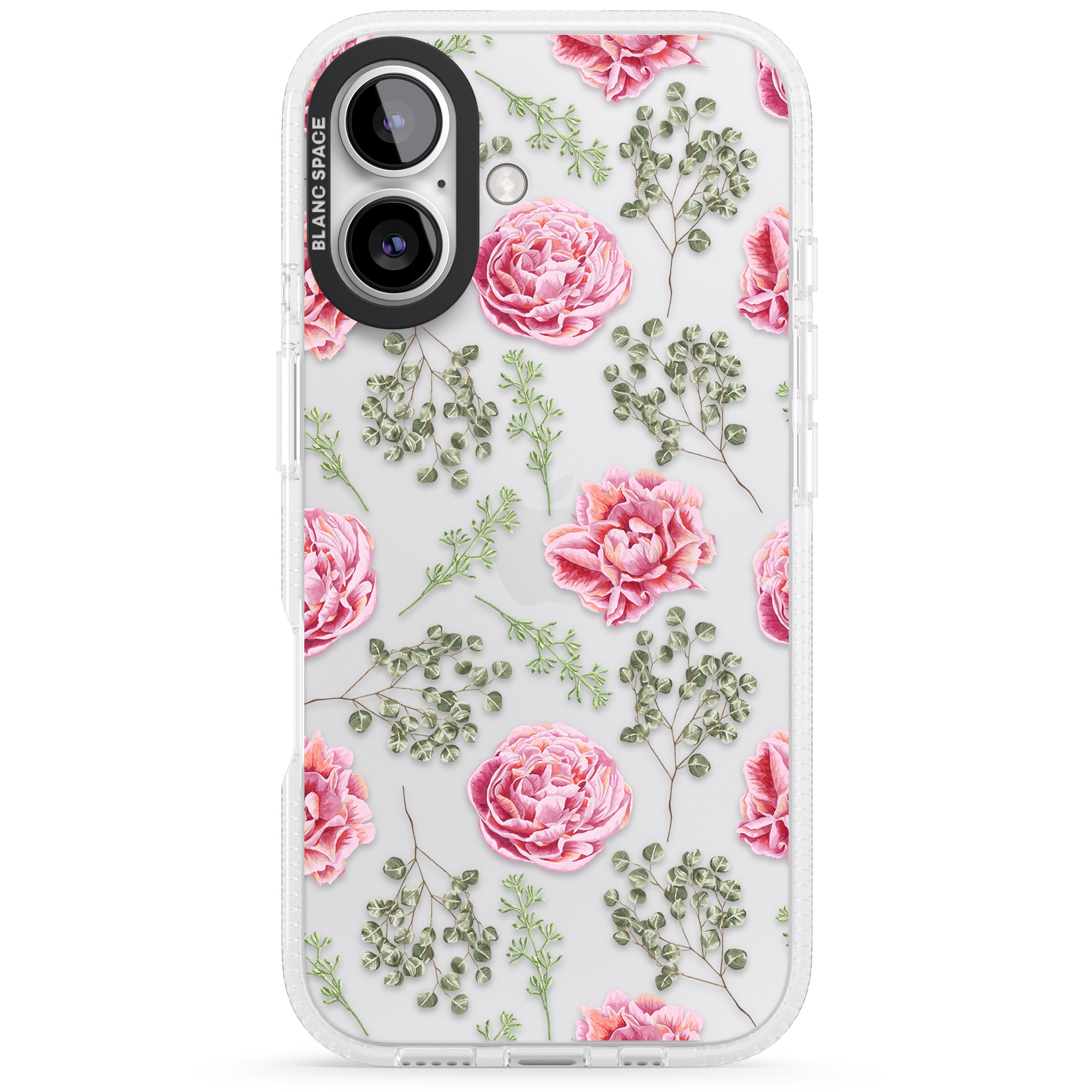 Roses & Eucalyptus Transparent Floral iPhone 16 / 16 Plus Clear Case Impact Air - Blanc Space
