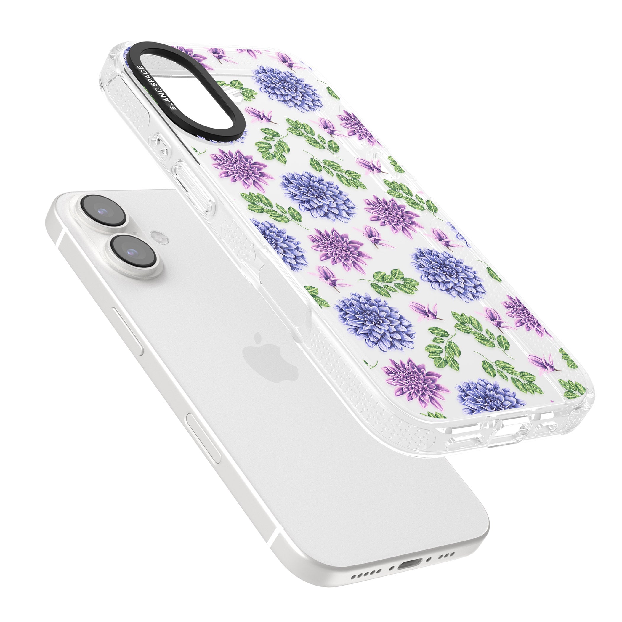 Purple Dahlias Transparent Floral iPhone 16 / 16 Plus Clear Case Impact Air - Blanc Space