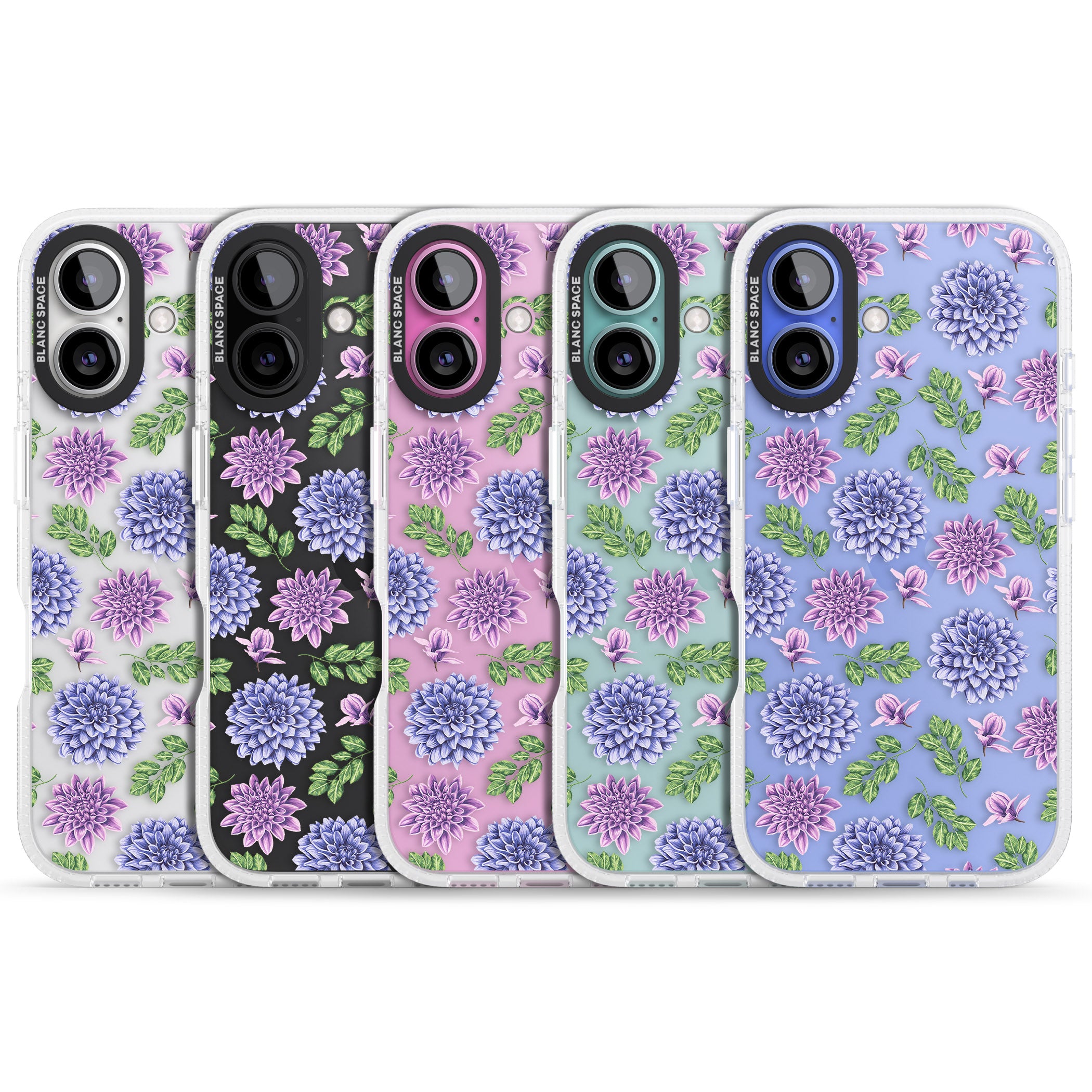Purple Dahlias Transparent Floral iPhone 16 / 16 Plus Clear Case Impact Air - Blanc Space