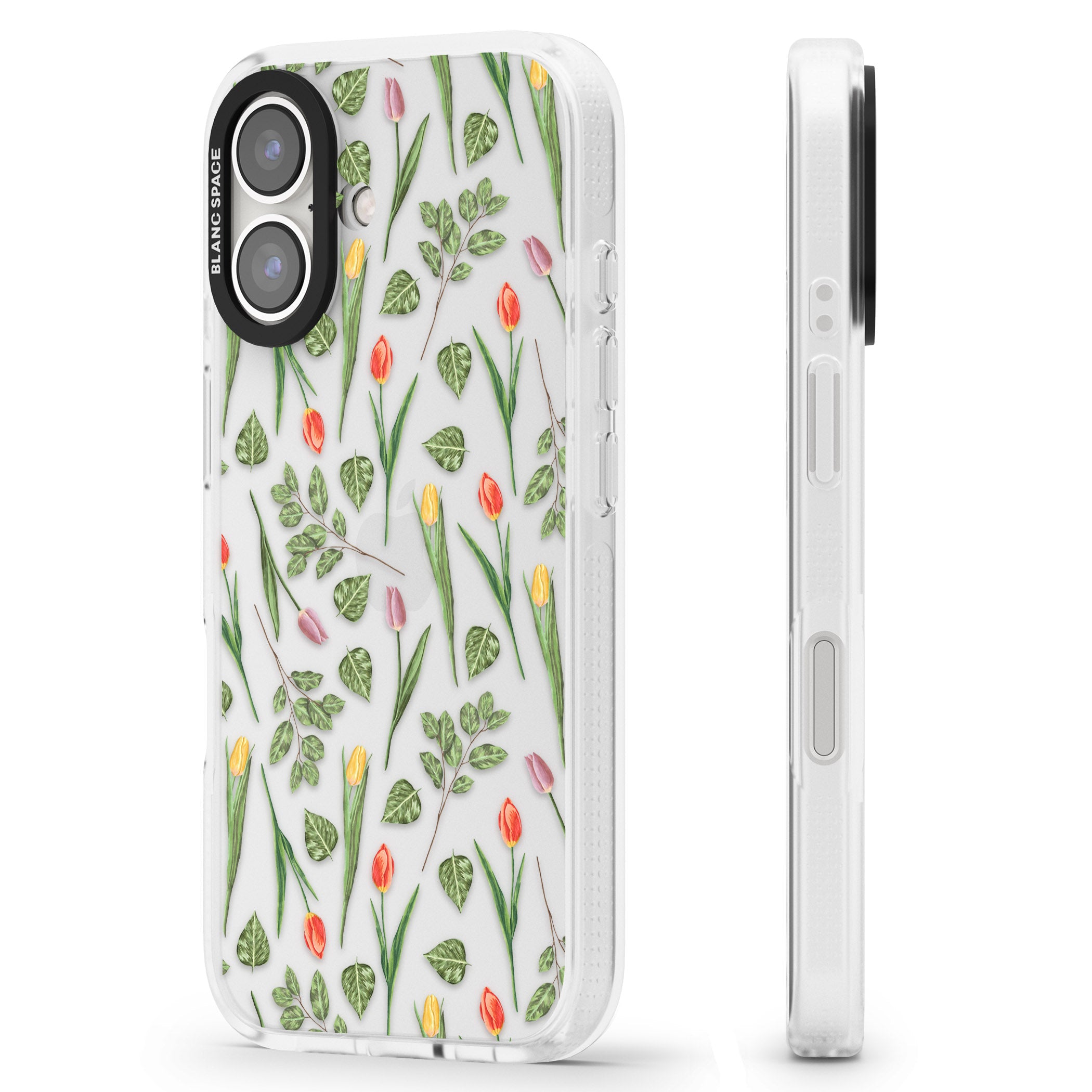 Spring Tulips Transparent Floral iPhone 16 / 16 Plus Clear Case Impact Air - Blanc Space