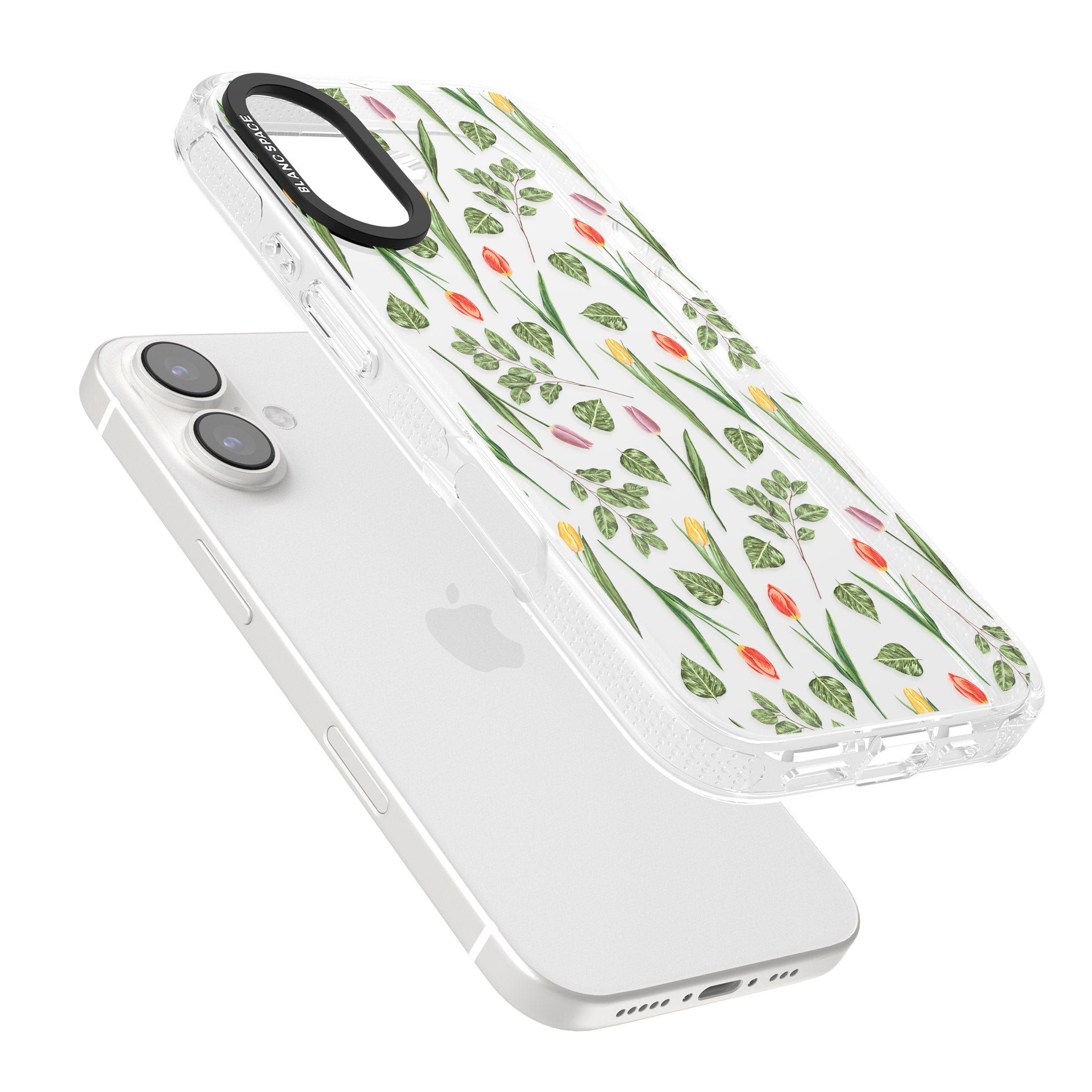 Spring Tulips Transparent Floral iPhone 16 / 16 Plus Clear Case Impact Air - Blanc Space