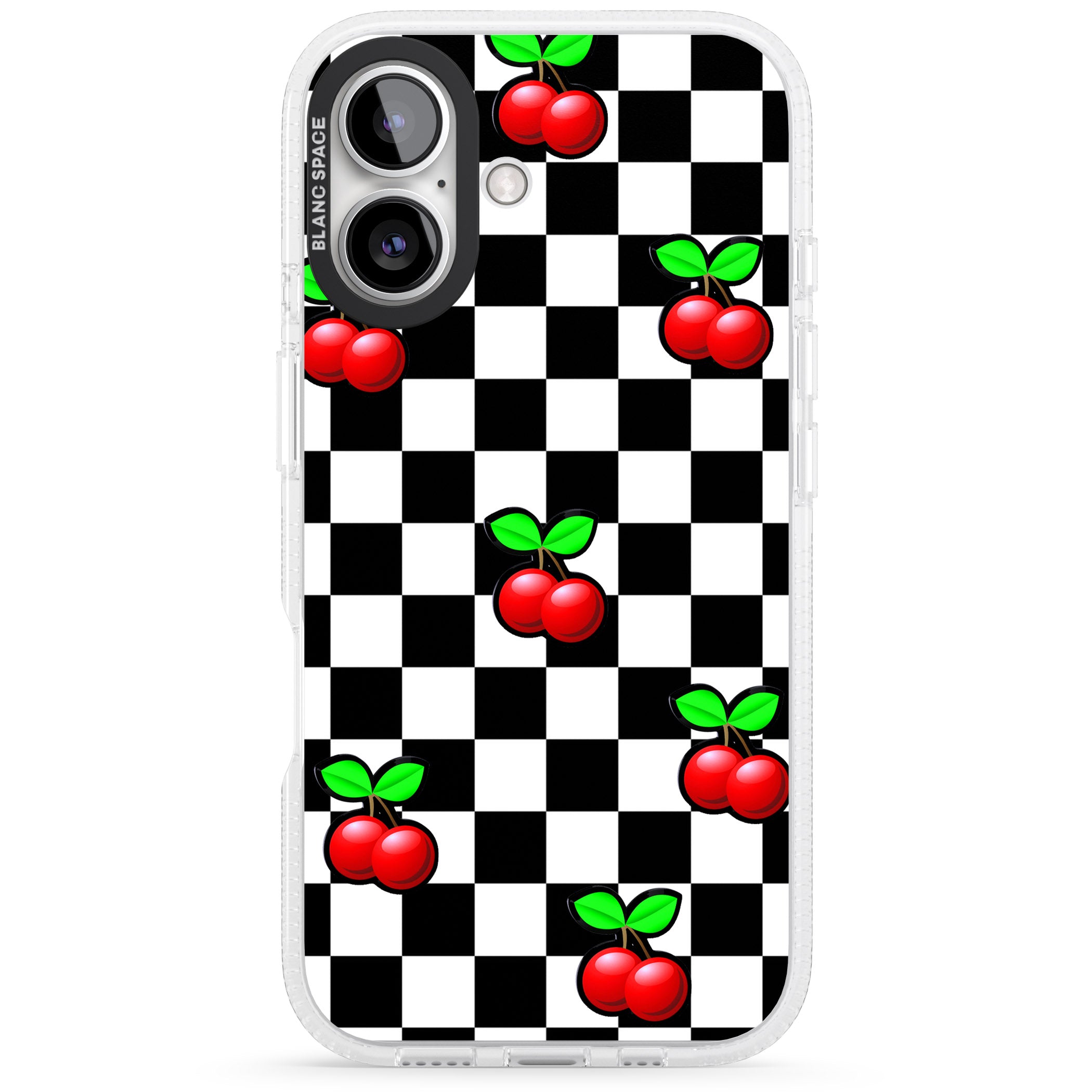 Checkered Cherry iPhone 16 / 16 Plus Clear Case Impact Air - Blanc Space