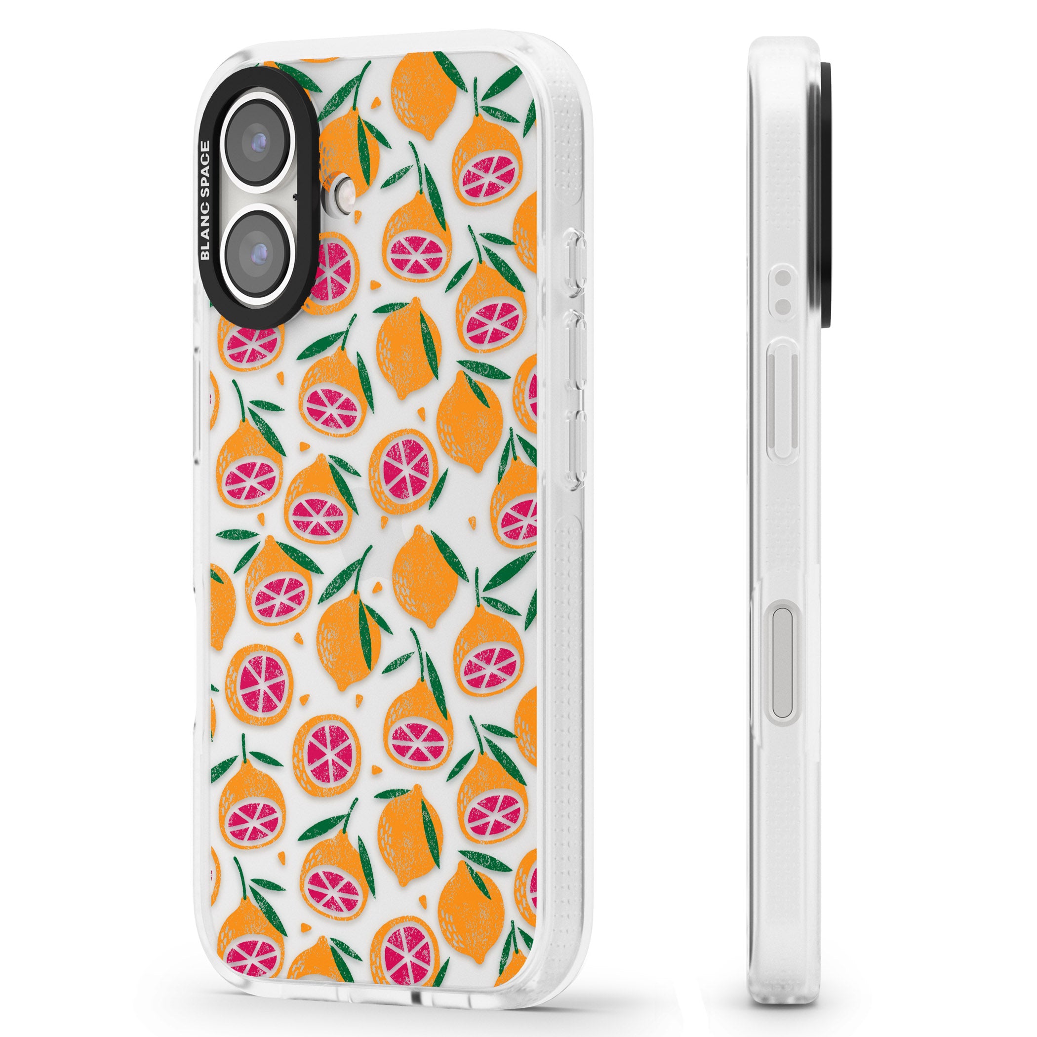 Blood Orange Fruit Pattern Transparent iPhone 16 / 16 Plus Clear Case Impact Air - Blanc Space