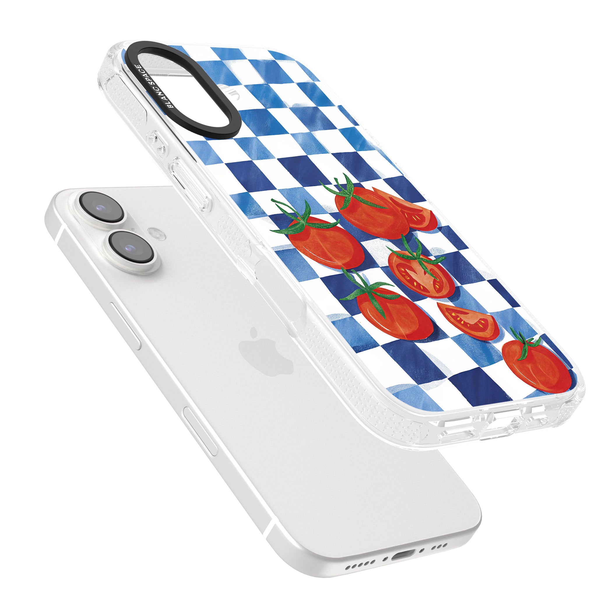 Blue Picnic Blanket & Tomatoes iPhone 16 / 16 Plus Clear Case Impact Air - Blanc Space