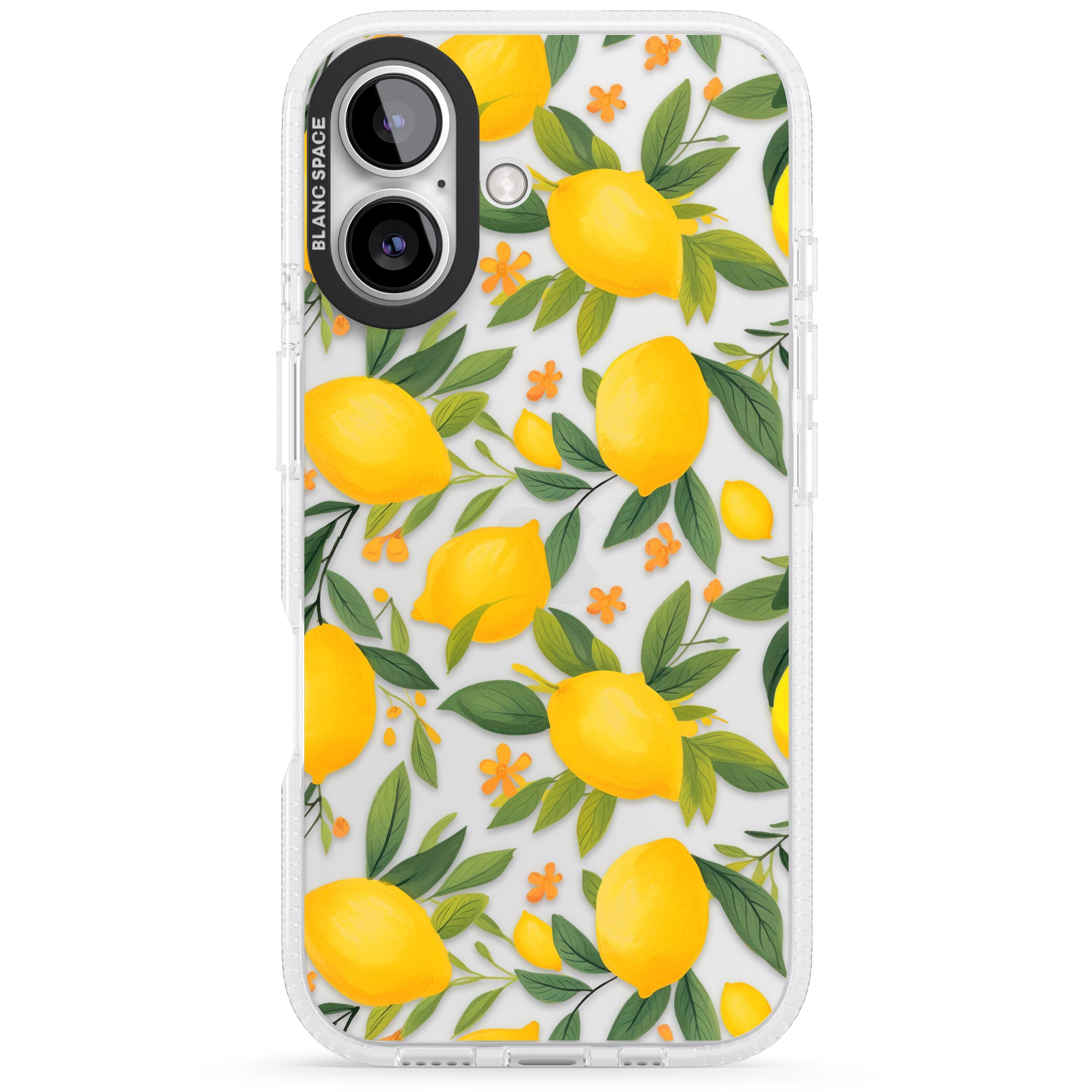 Lemon Pattern iPhone 16 / 16 Plus Clear Case Impact Air - Blanc Space