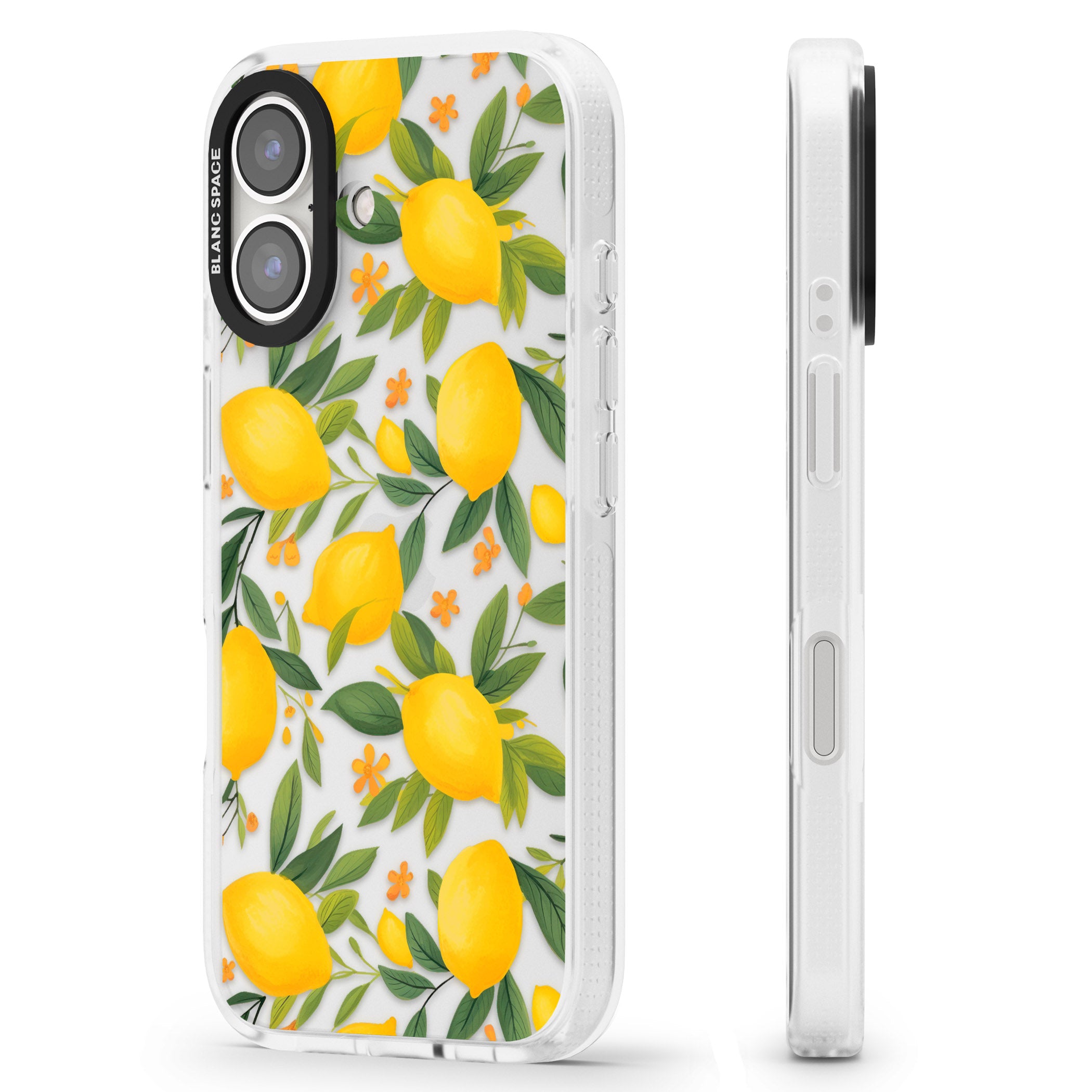 Lemon Pattern iPhone 16 / 16 Plus Clear Case Impact Air - Blanc Space