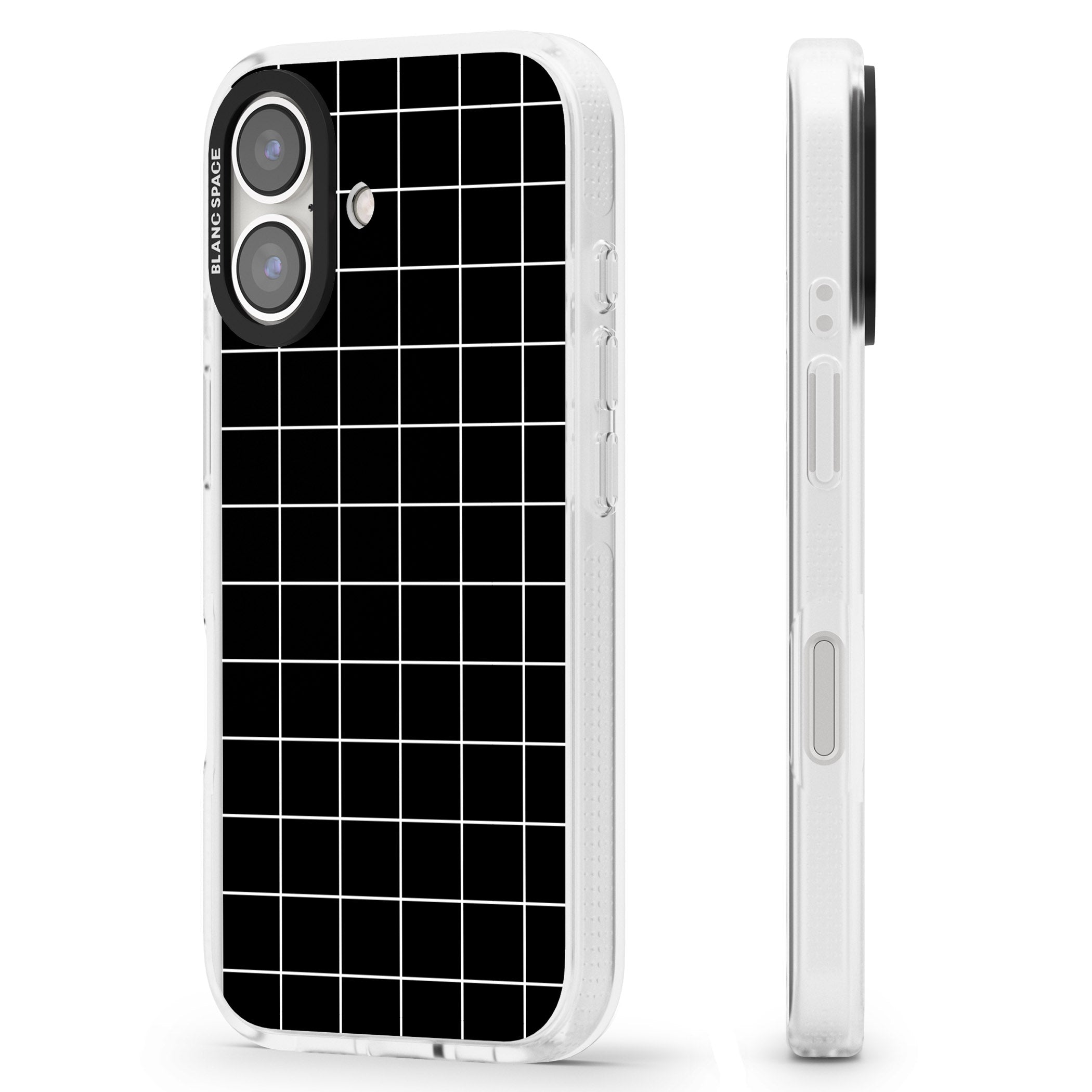Simplistic Large Grid Pattern Black iPhone 16 / 16 Plus Clear Case Impact Air - Blanc Space