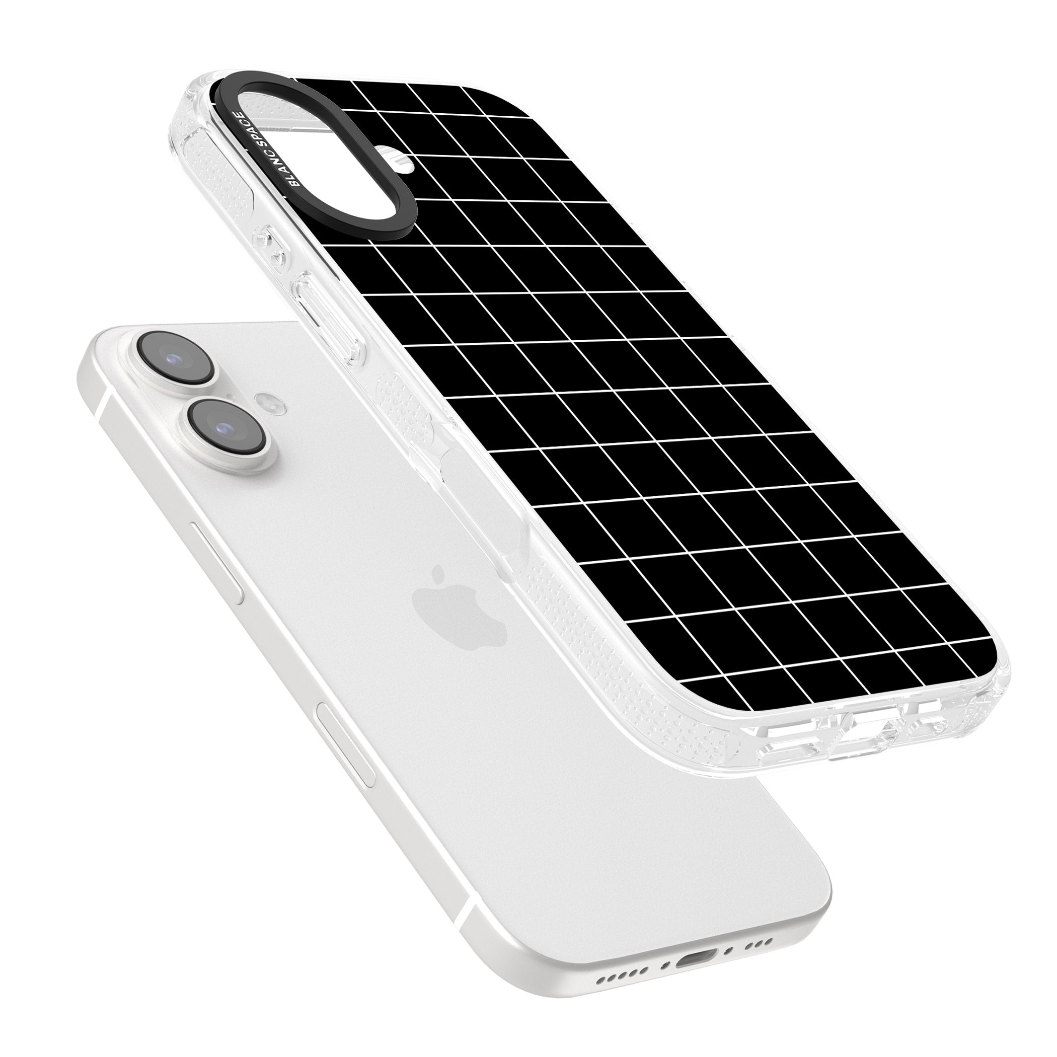 Simplistic Large Grid Pattern Black iPhone 16 / 16 Plus Clear Case Impact Air - Blanc Space