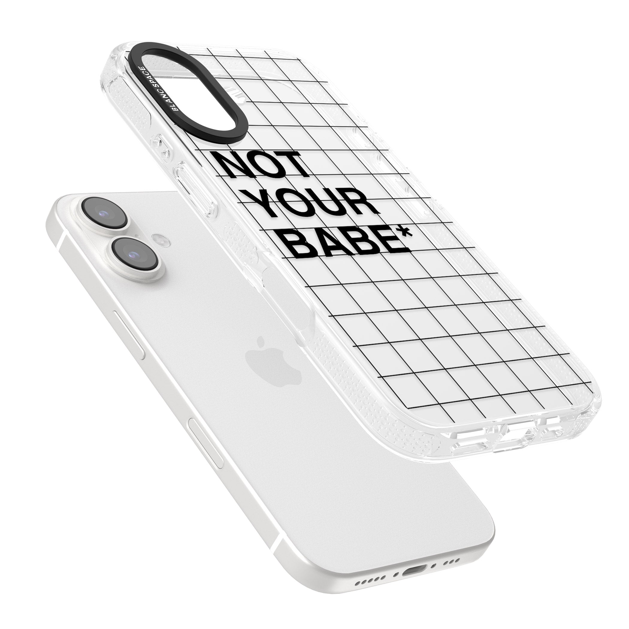 Grid Pattern Not Your Babe iPhone 16 / 16 Plus Clear Case Impact Air - Blanc Space