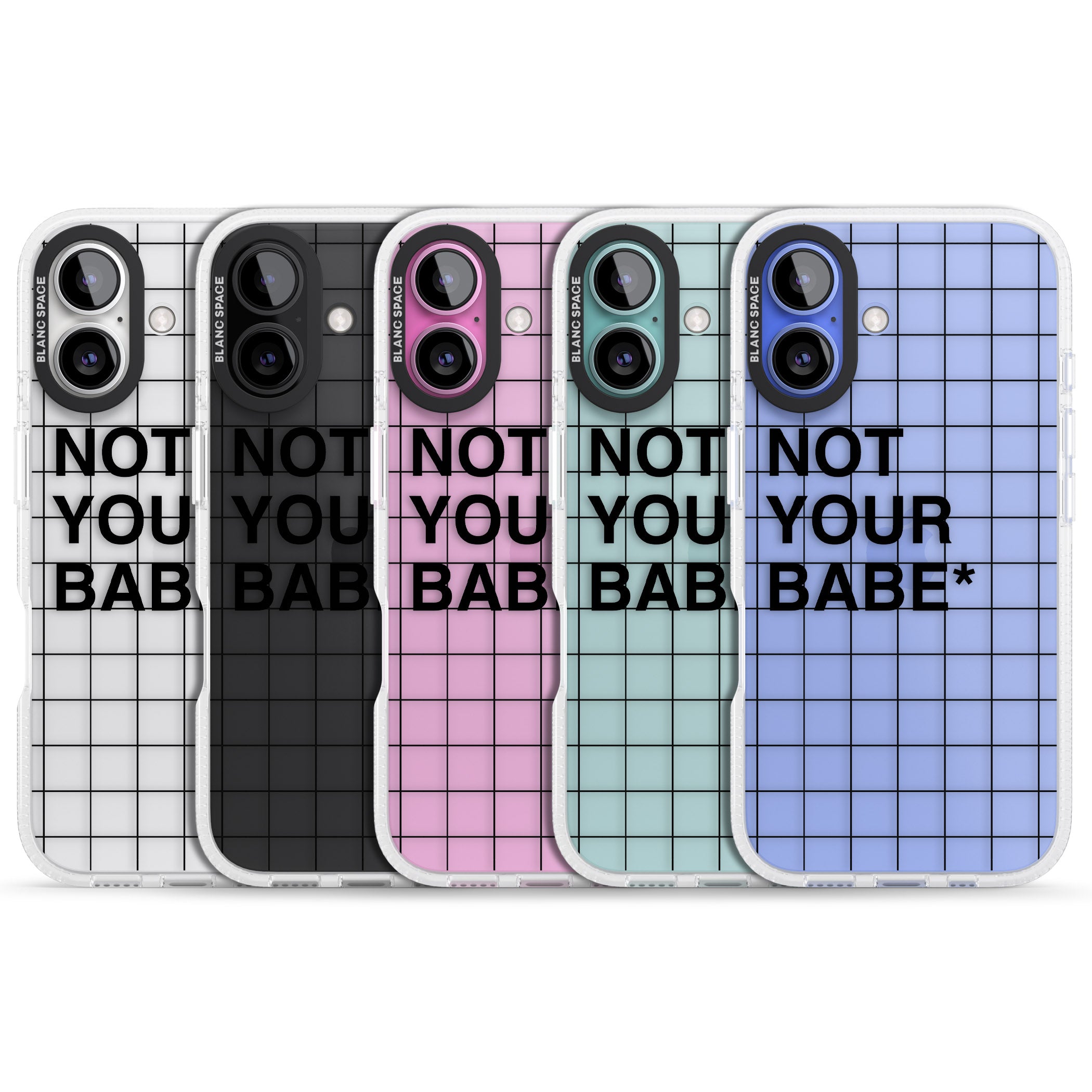 Grid Pattern Not Your Babe iPhone 16 / 16 Plus Clear Case Impact Air - Blanc Space