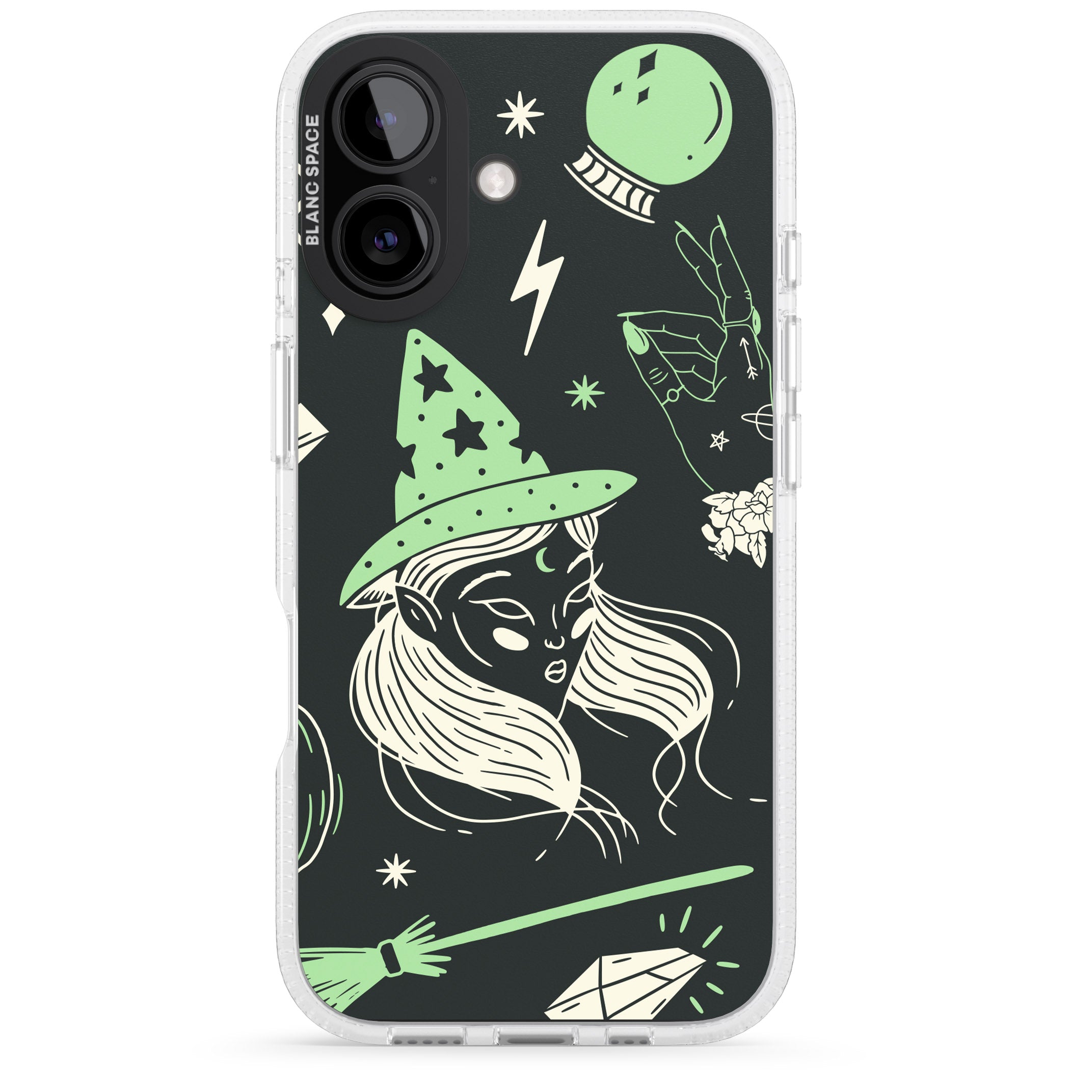 Astrology Witch Pattern iPhone 16 / 16 Plus Clear Case Impact Air - Blanc Space